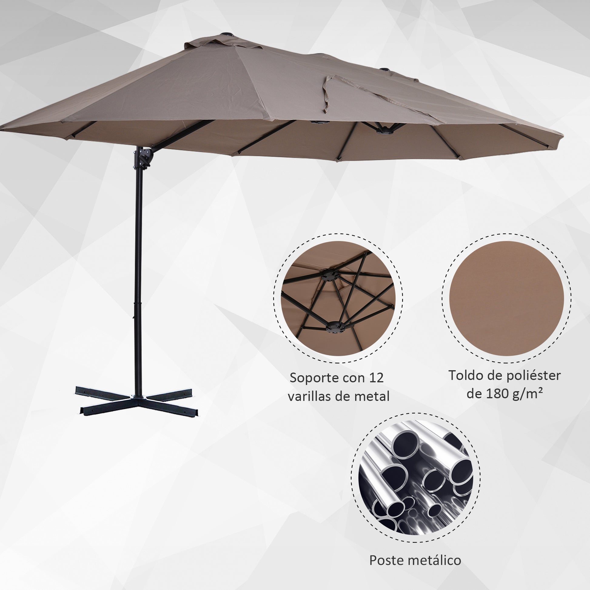 Outsunny Sombrilla Doble Parasol Grande Inclinable para Jardín con Manivela Abrir y Cerrar Fácilmente 12 Varillas de Acero Ofrece Una Alta Estabilidad 270x440x250 cm Marrón y Negro