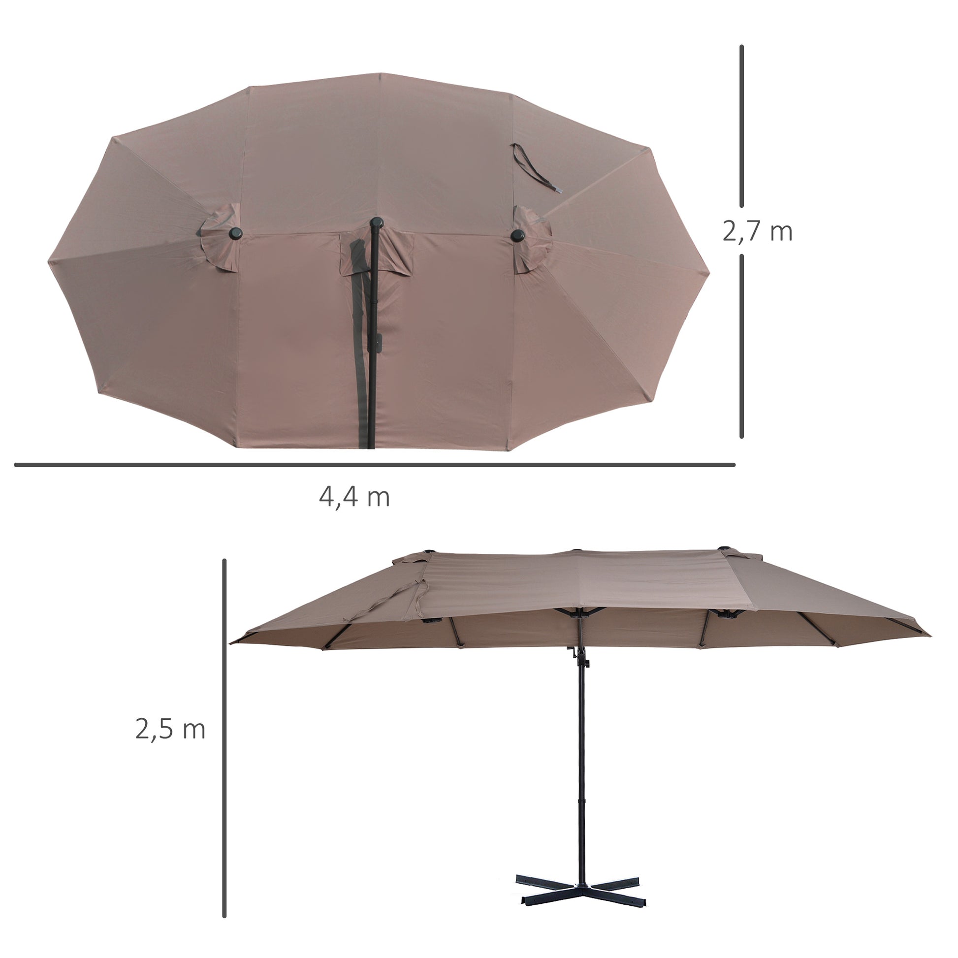 Outsunny Sombrilla Doble Parasol Grande Inclinable para Jardín con Manivela Abrir y Cerrar Fácilmente 12 Varillas de Acero Ofrece Una Alta Estabilidad 270x440x250 cm Marrón y Negro