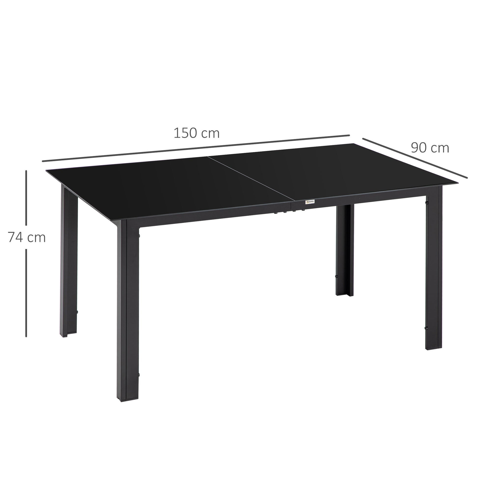 Outsunny Mesa de Jardín Rectangular para 6 Personas con Marco de Aluminio Mesa de Comedor Exterior con Tablero de Vidrio Templado Carga 50 kg para Terraza Balcón 150x90x74 cm Negro