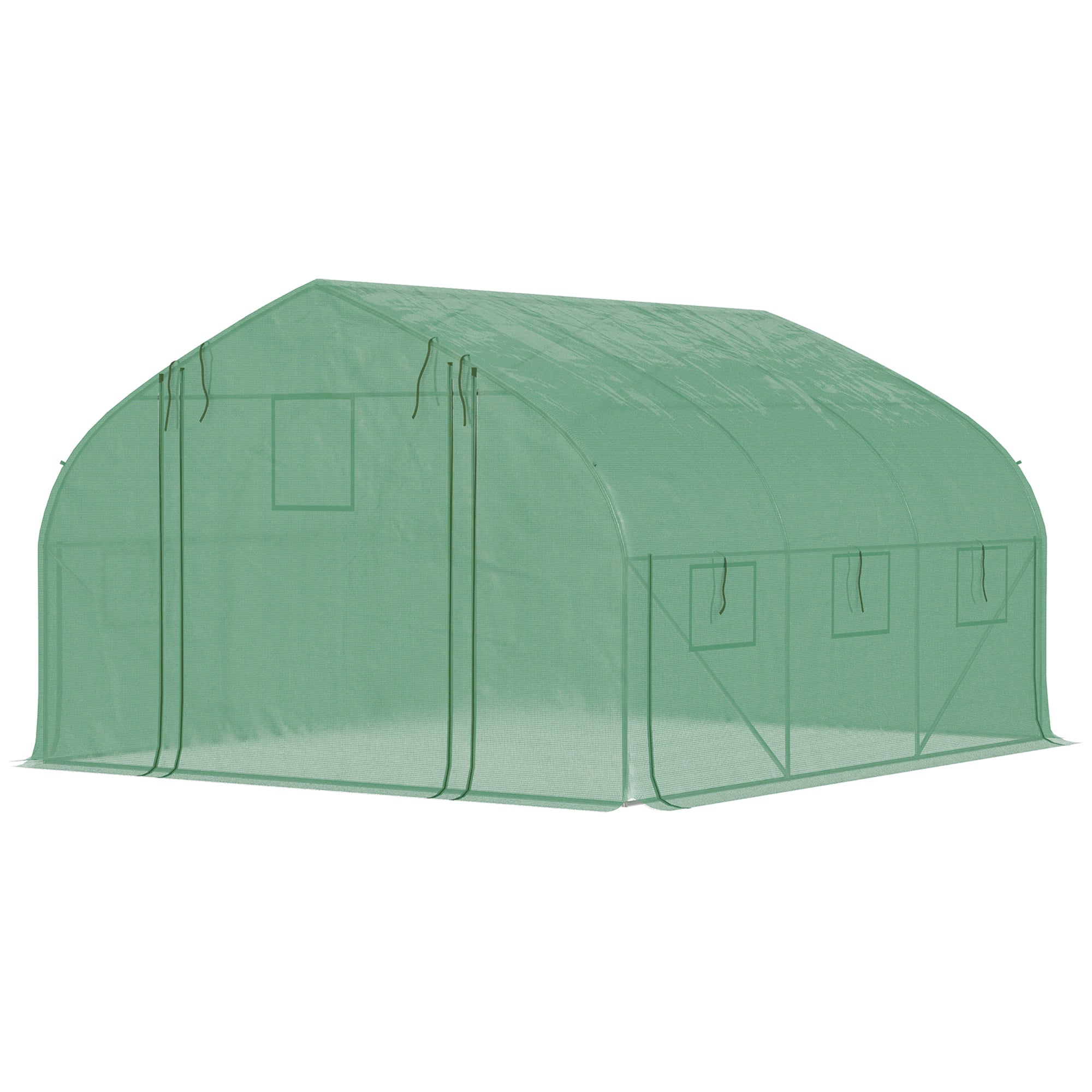 Outsunny Invernadero de Túnel 347x300x200 cm Invernadero de Jardín con Puerta Enrollable 6 Ventanas Cubierta PE 140g/m² Estructura de Acero Galvanizado para Cultivos Plantas Flores Verde
