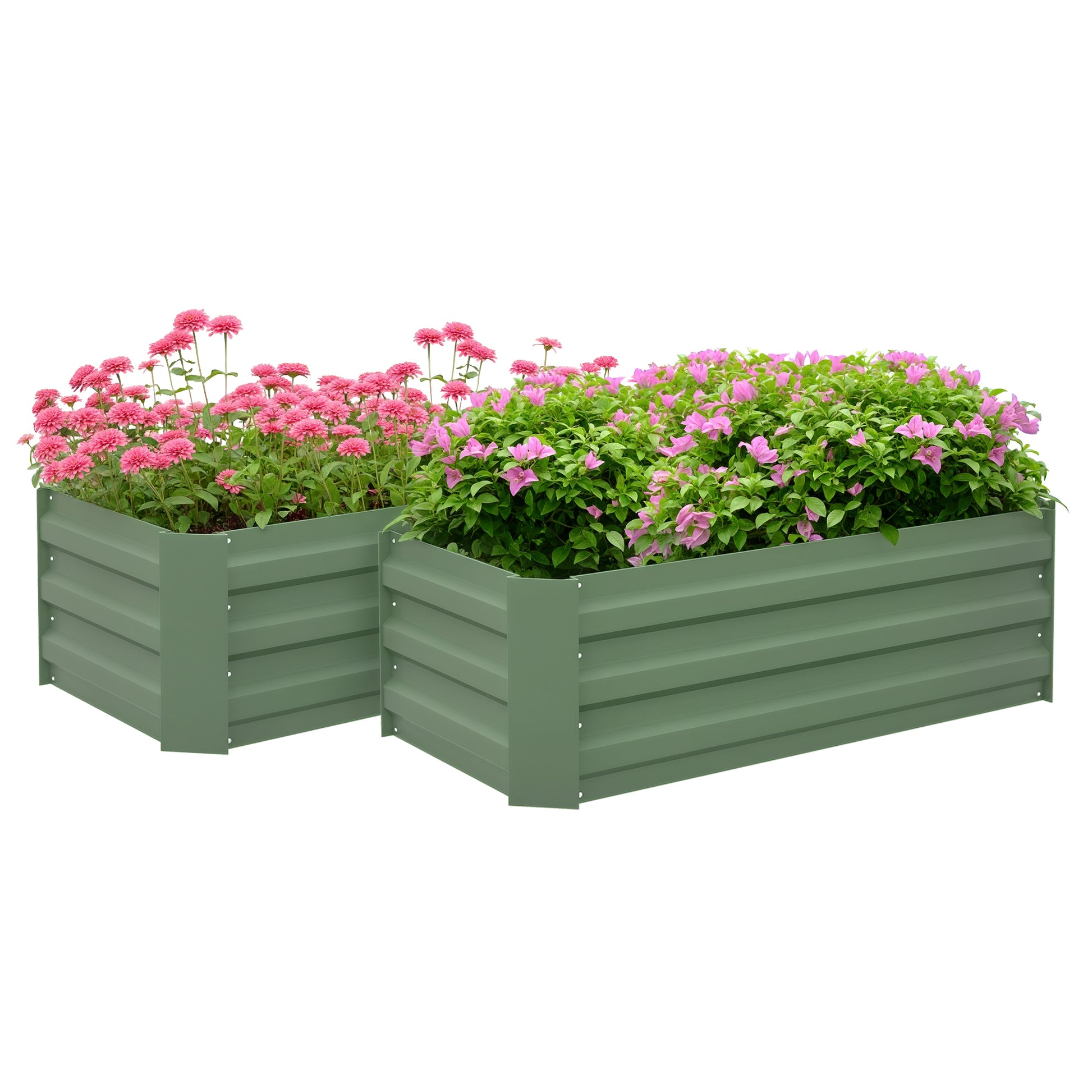 Outsunny Juego de 2 Jardineras Exterior Grandes de Acero Galvanizado, Huertos Urbanos, Maceteros Exterior Elevados para Plantas, Flores, Terraza, Resistente a la Intemperie, 100x50x30 cm, Verde