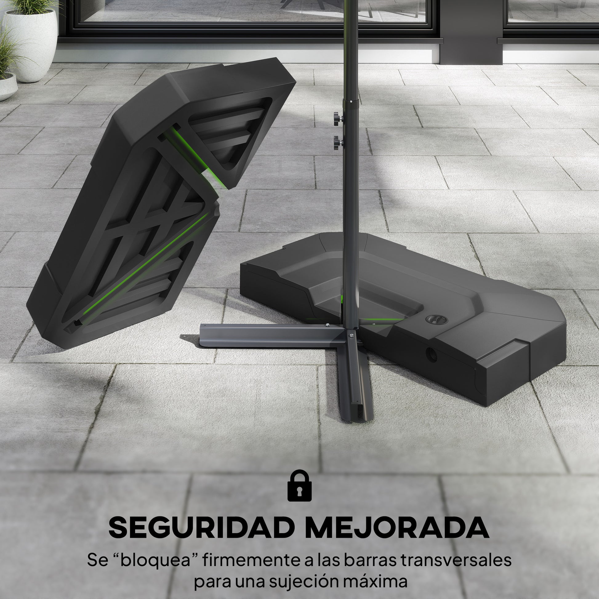 Outsunny Base para Sombrilla de 2 Piezas, Soporte para Parasol de HDPE Rellenable con Agua 80 kg o Mezcla de Agua y Arena 105 kg, para Jardín, Patio, Terraza, Negro