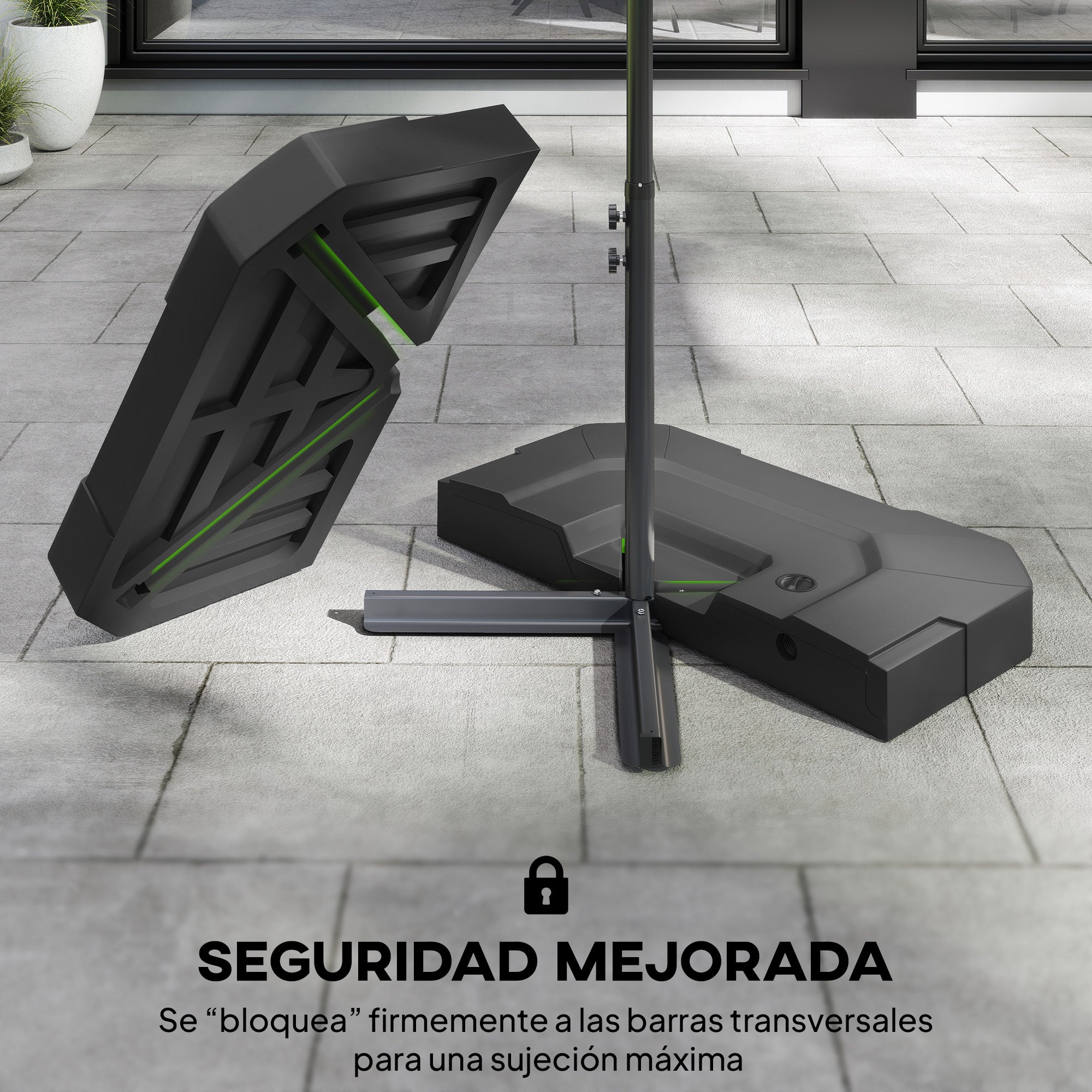 Outsunny Base para Sombrilla de 2 Piezas, Soporte para Parasol de HDPE Rellenable con Agua 80 kg o Mezcla de Agua y Arena 105 kg, para Jardín, Patio, Terraza, Negro