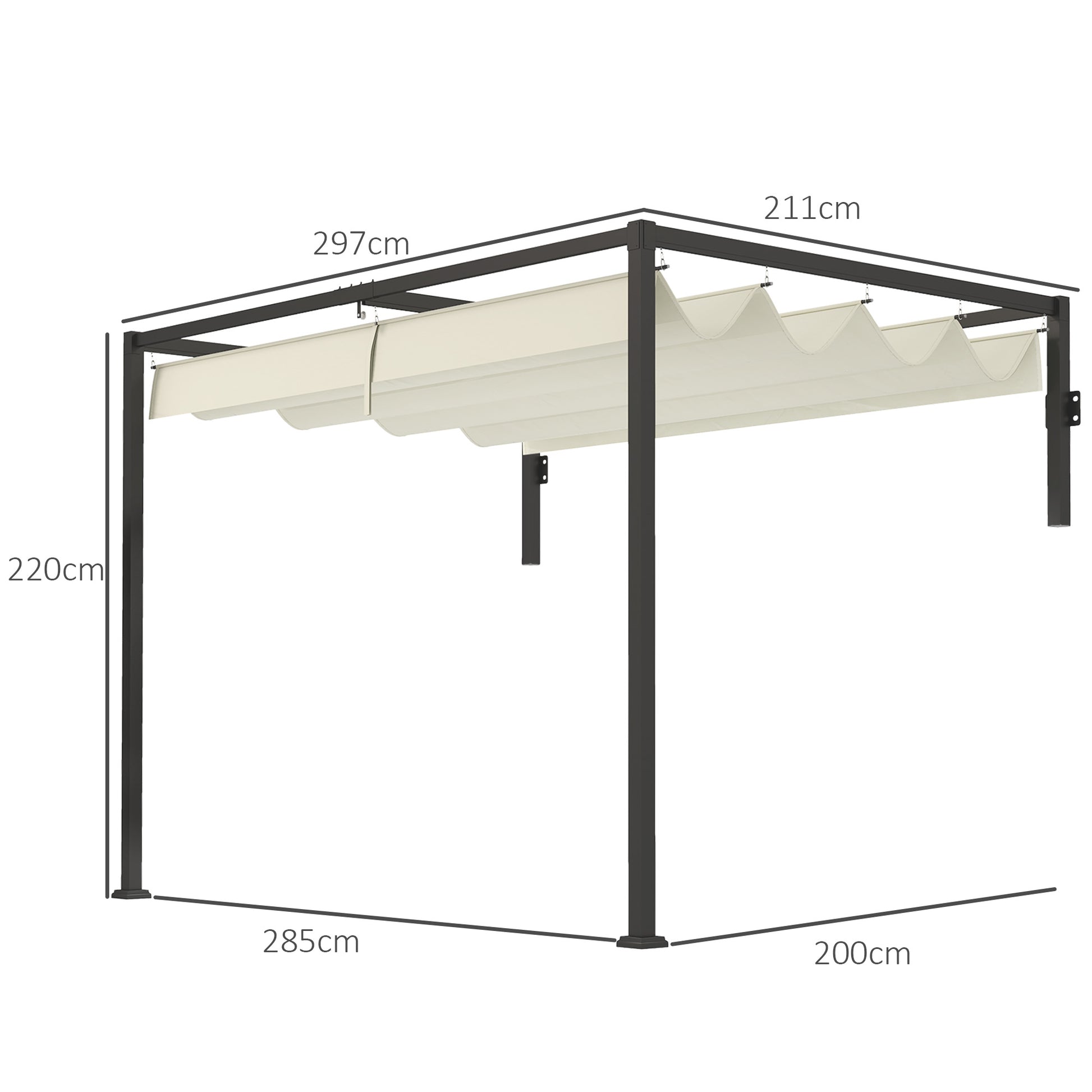 Outsunny Pérgola con Techo Retráctil Pérgola de Pared 3x2 m Cenador con Tela de Poliéster Resistente al Agua Pabellón para Jardín Patio Terraza Exterior Crema
