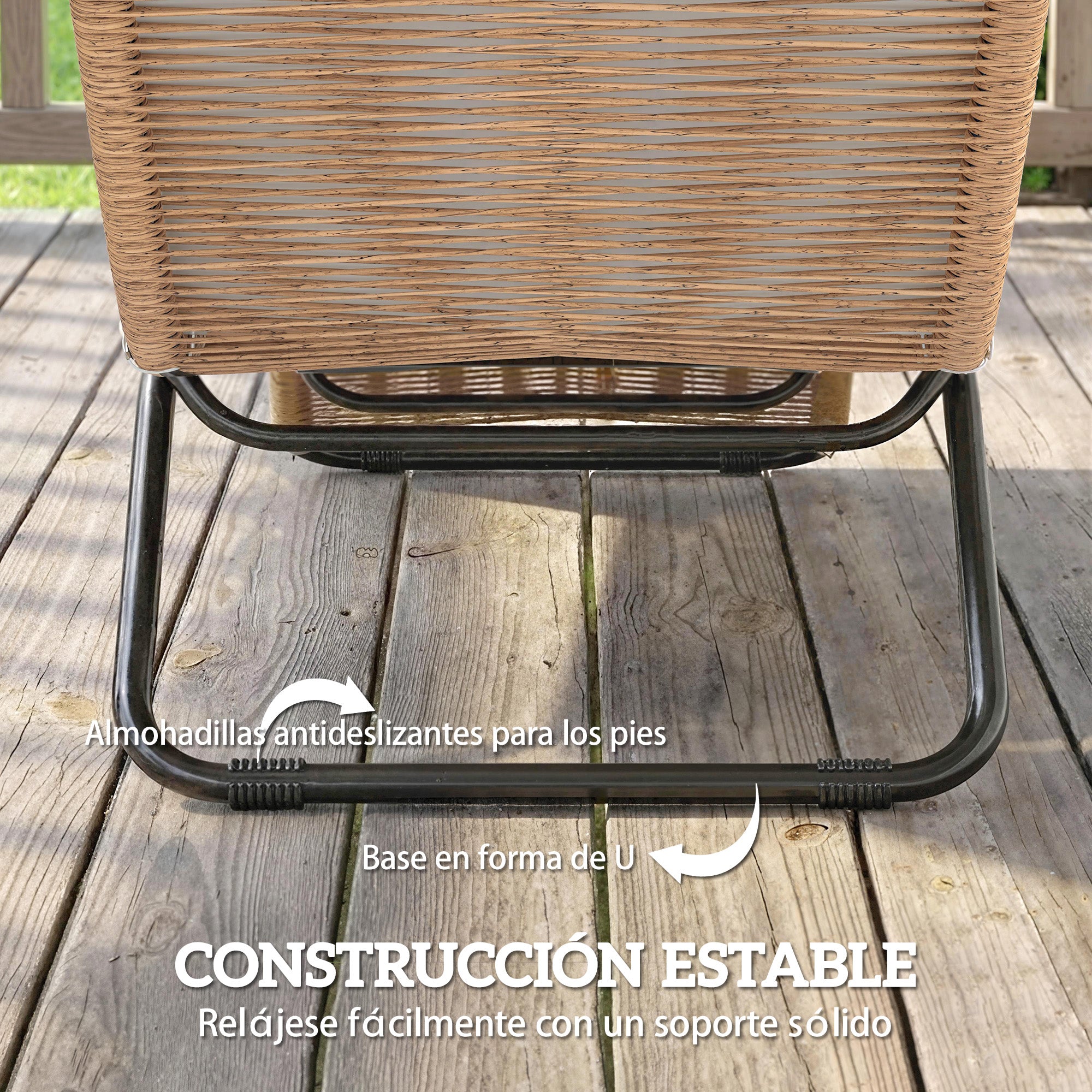 Outsunny Tumbona de Ratán en Forma de S, Tumbona de Jardín Exterior con Cojín, Asiento Transpirable y Estructura de Acero, Carga 120 kg, para Patio, Playa, Terraza y Piscina, Blanco Crema