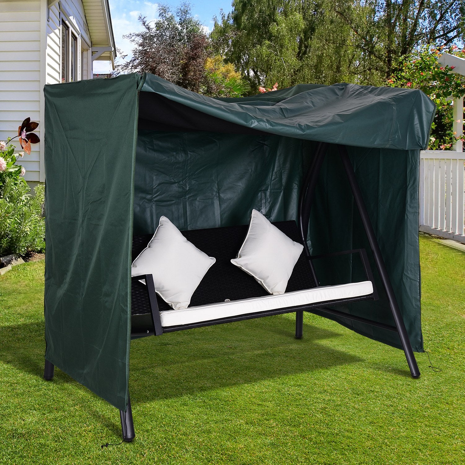 Outsunny Funda para Columpio de Jardín con Cremallera Cubierta Muebles para Exterior Ideal Columpios 177x114x152cm Verde Oscuro