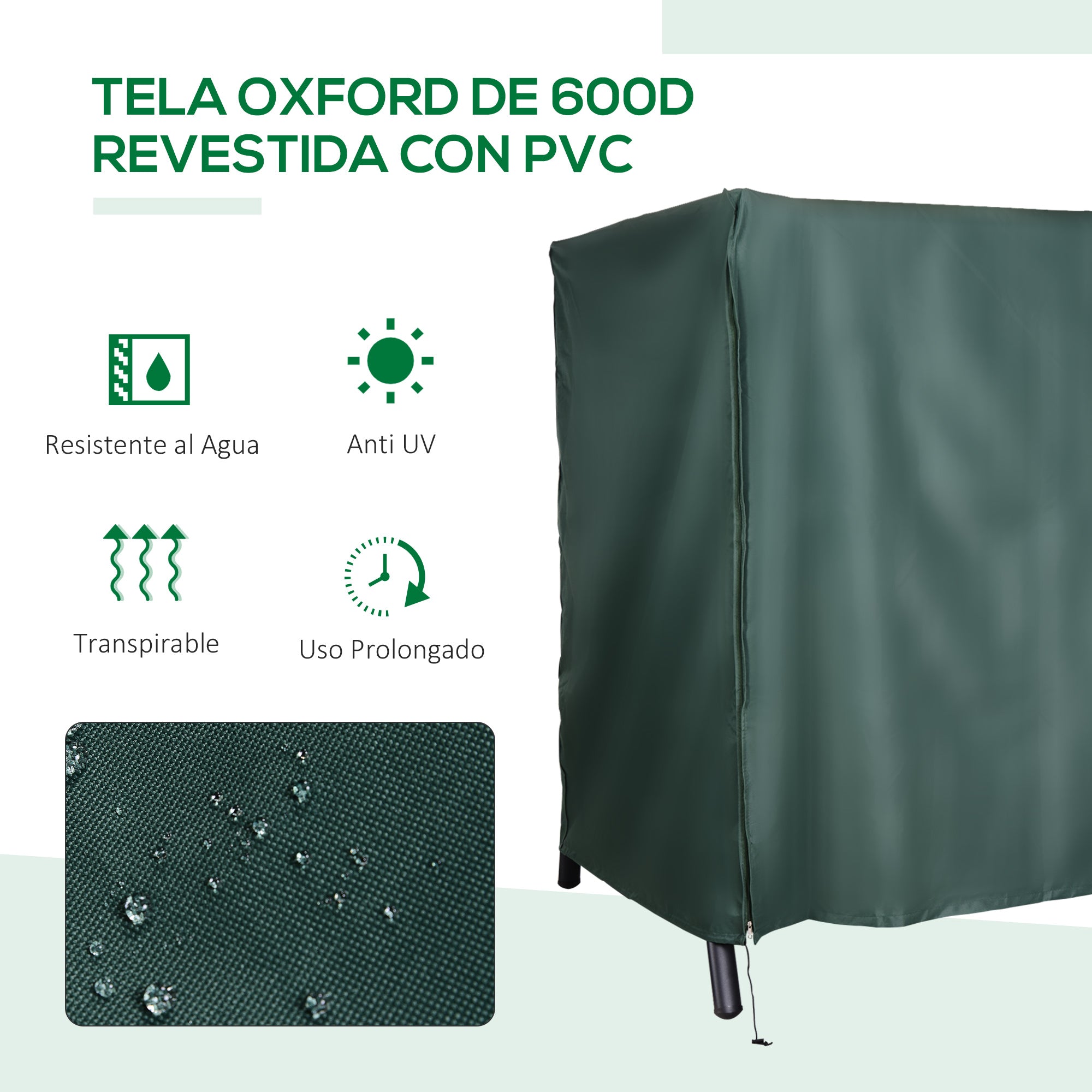 Outsunny Funda para Columpio de Jardín con Cremallera Cubierta Muebles para Exterior Ideal Columpios 177x114x152cm Verde Oscuro