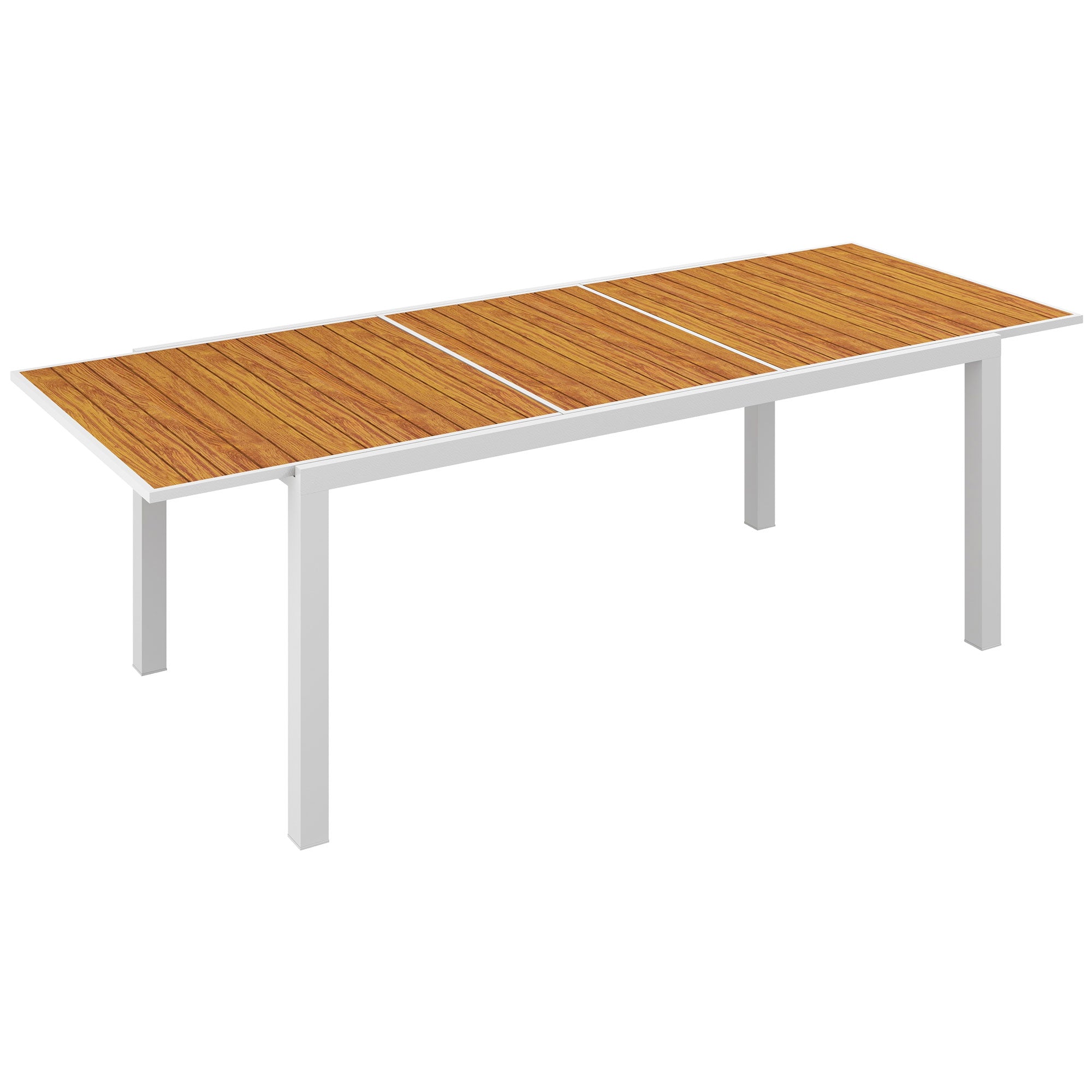 Outsunny Mesa de Jardín Extensible de Aluminio Mesa de Comedor Exterior Rectangular Mesa de Terraza para 6 Personas Efecto de Madera Carga 50 kg 180/240x94x73 cm Marrón