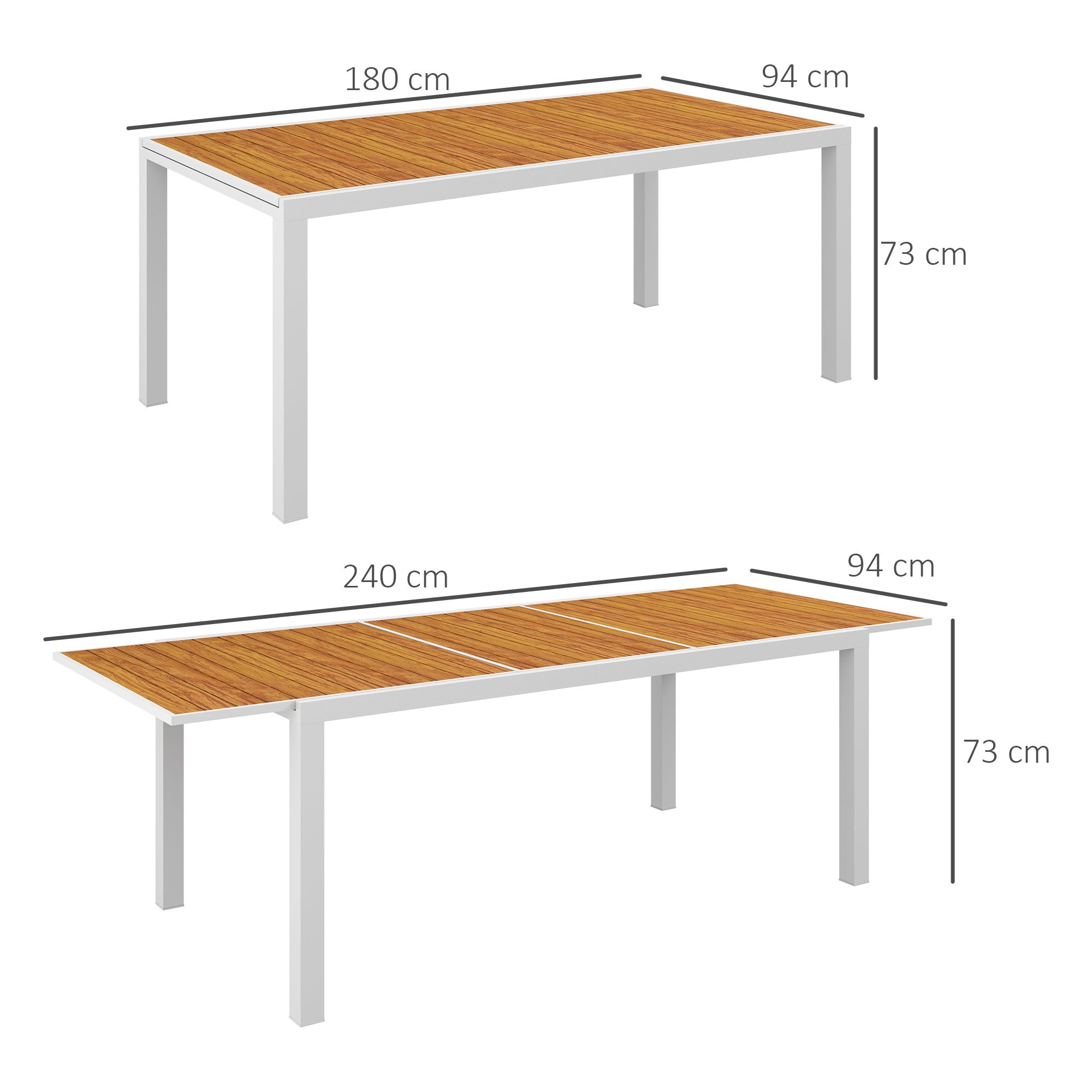 Outsunny Mesa de Jardín Extensible de Aluminio Mesa de Comedor Exterior Rectangular Mesa de Terraza para 6 Personas Efecto de Madera Carga 50 kg 180/240x94x73 cm Marrón