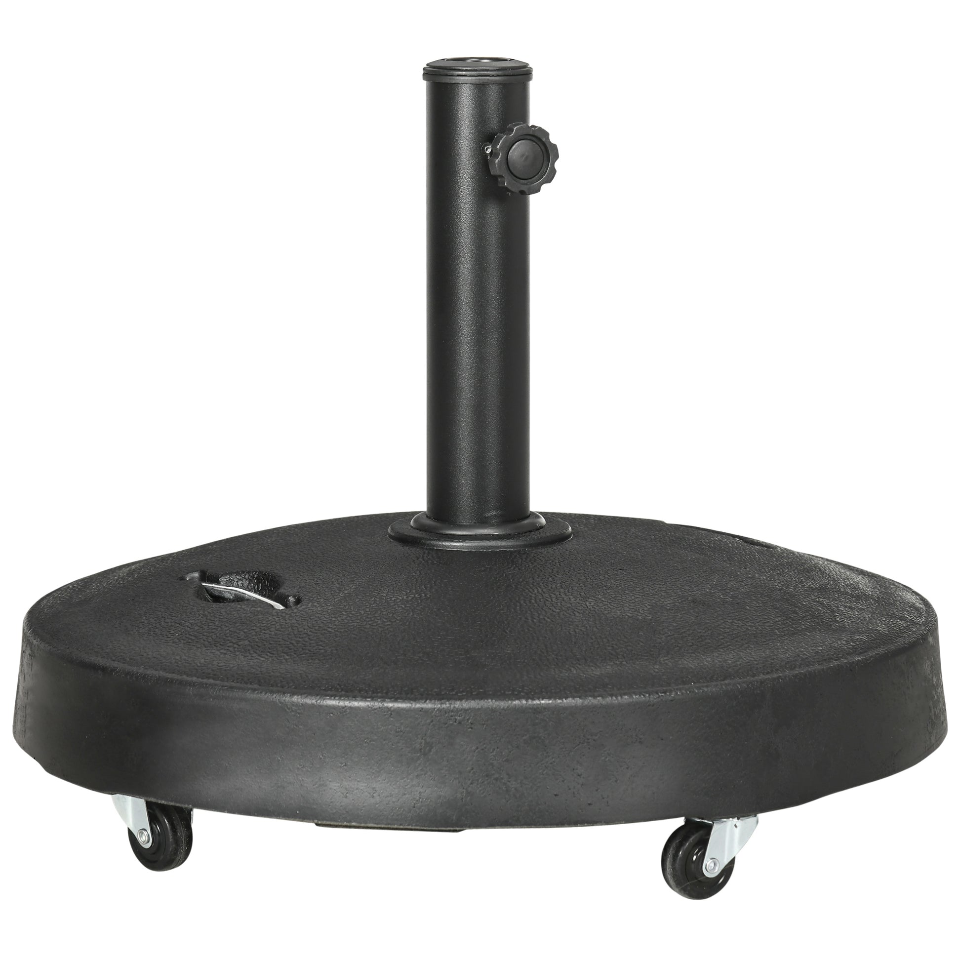 Outsunny Base de Sombrilla de Jardín de Resina de 23,5 kg con Ruedas y Asa Retráctil Soporte de Parasol Cuadrado para Postes de Ø38/48 mm para Terraza Patio Ø53x41 cm Negro