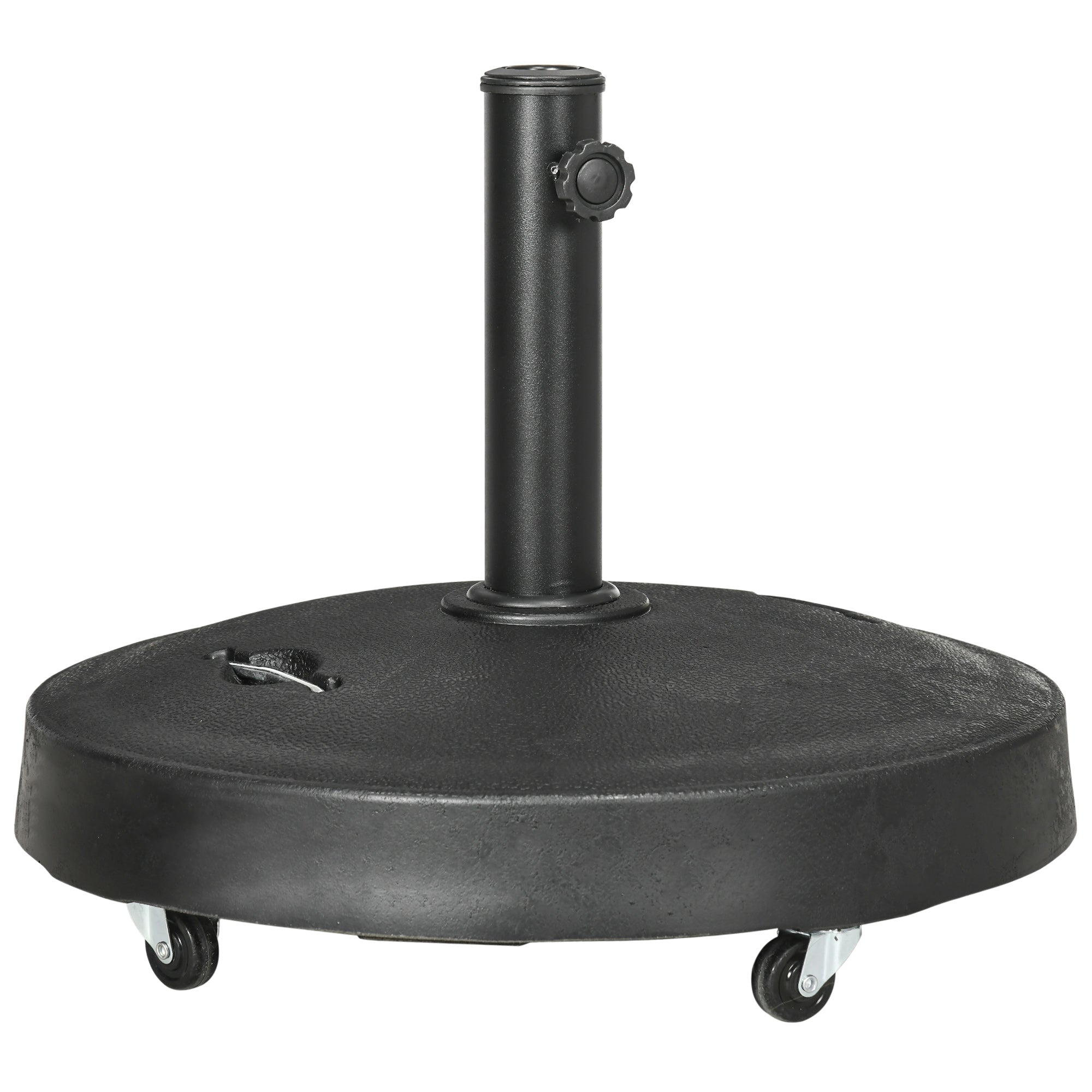 Outsunny Base de Sombrilla de Jardín de Resina de 23,5 kg con Ruedas y Asa Retráctil Soporte de Parasol Cuadrado para Postes de Ø38/48 mm para Terraza Patio Ø53x41 cm Negro