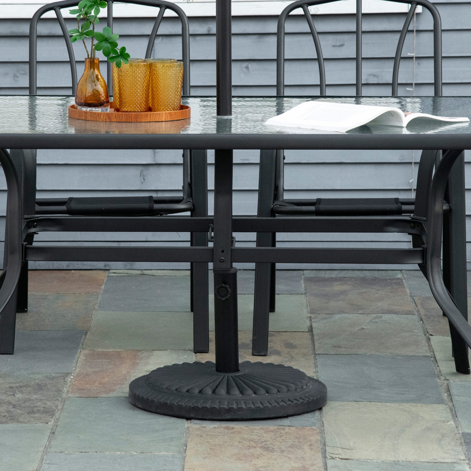 Outsunny Base para Sombrilla de Jardín Peso Neto 14 kg Soporte de Parasol Apto para Postes de 35mm/38mm/48mm Rellena de Cemento Metal para Terraza Exterior Ø49x32 cm Negro