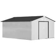 Outsunny Caseta de Jardín Exterior 12,4 m² 340x386x200 cm Cobertizo de Jardín Exterior con Puerta Corredera Techo Inclinado Base Refuerzo (Suelo NO Incluido) y 4 Ventanas Blanco