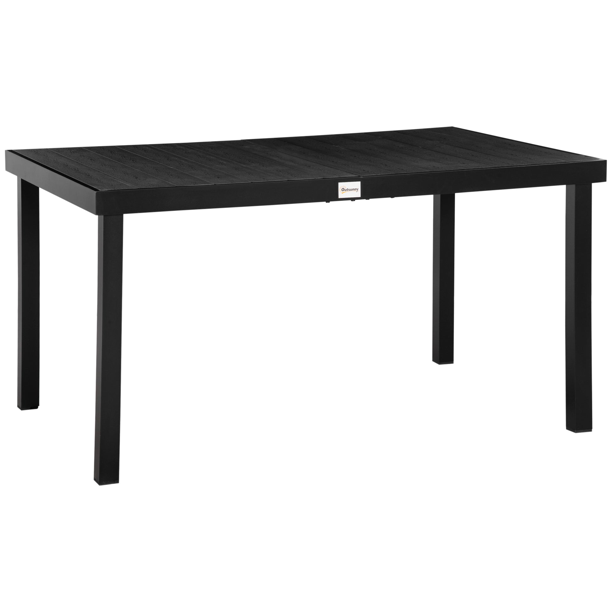Outsunny Mesa de Jardín Rectangular para 6 Personas Mesa de Comedor Exterior 140x90x74 cm con Encimera de Listones y Estructura de Aluminio para Terraza Balcón Negro