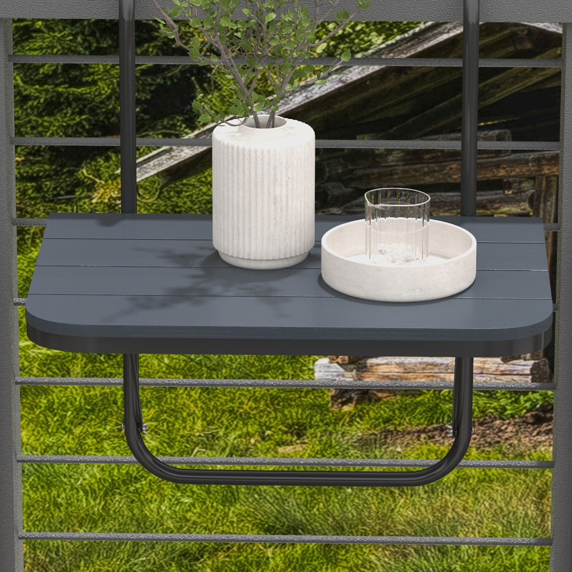Outsunny Mesa Colgante de Balcón, Mesa Plegable para Balcón de Aluminio para Barandilla, con Altura Ajustable en 4 Niveles, Adaptable a 4 Anchos, Carga 25 kg, para Jardín, 60x40x55-64 cm, Negro