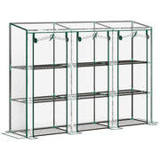 Outsunny Invernadero Pequeño Invernadero de Exterior con Estantes de 3 Niveles Puertas con Cremallera y Marco de Acero Invernadero para Cultivar Plantas Flores 215x46x151 cm Transparente