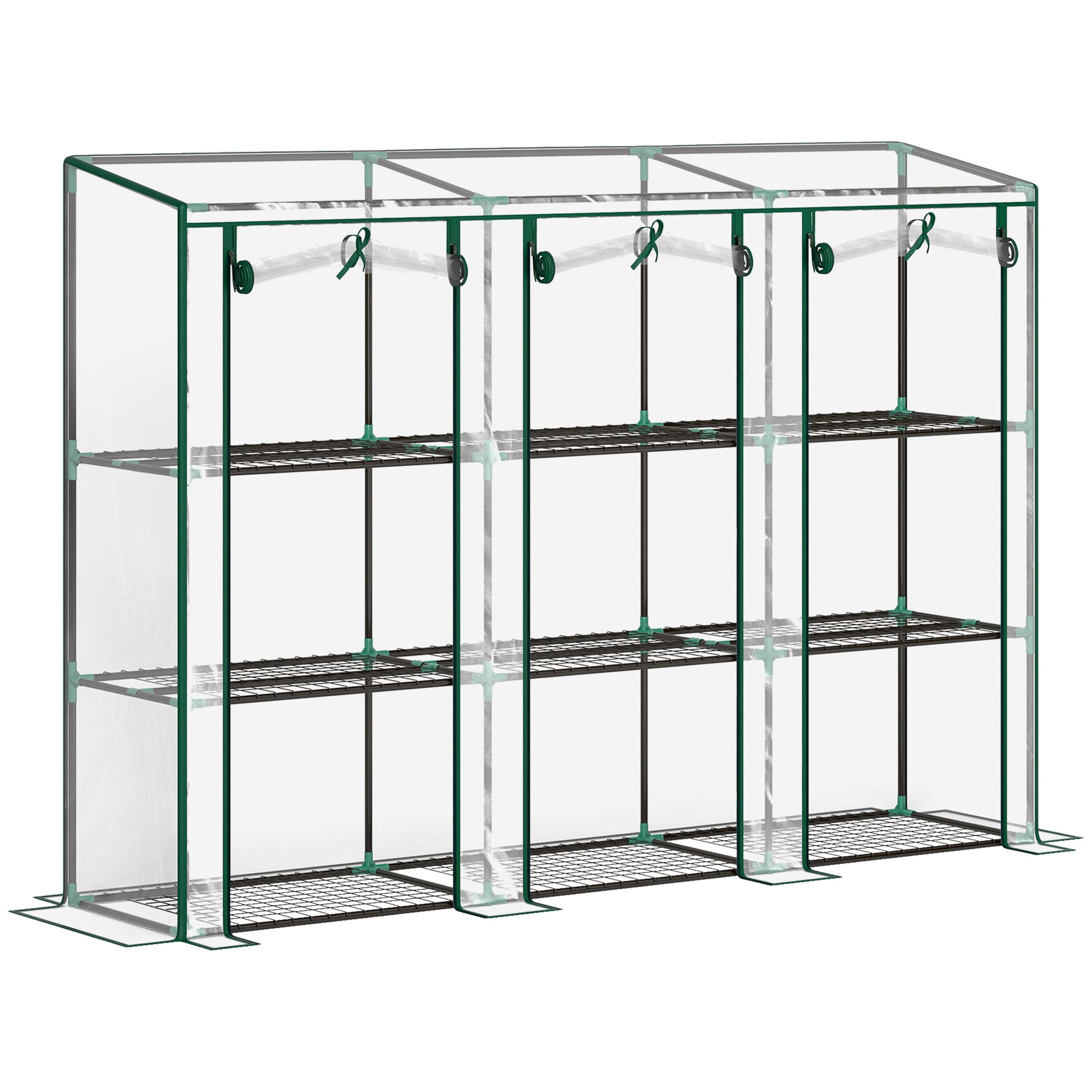 Outsunny Invernadero Pequeño Invernadero de Exterior con Estantes de 3 Niveles Puertas con Cremallera y Marco de Acero Invernadero para Cultivar Plantas Flores 215x46x151 cm Transparente