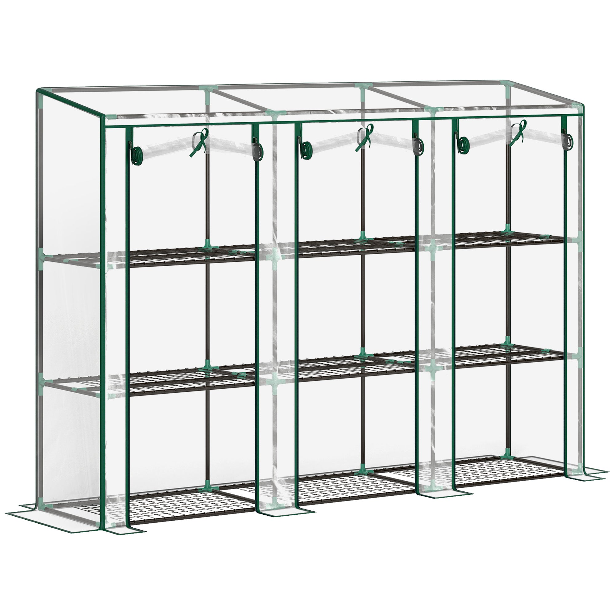 Outsunny Invernadero Pequeño Invernadero de Exterior con Estantes de 3 Niveles Puertas con Cremallera y Marco de Acero Invernadero para Cultivar Plantas Flores 215x46x151 cm Transparente