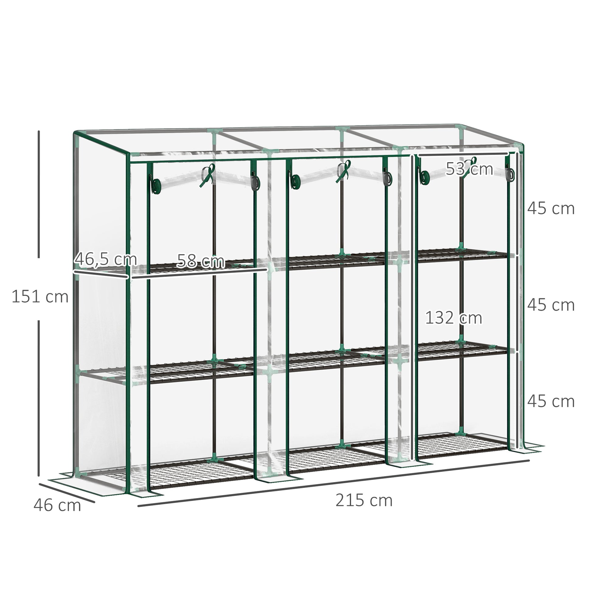 Outsunny Invernadero Pequeño Invernadero de Exterior con Estantes de 3 Niveles Puertas con Cremallera y Marco de Acero Invernadero para Cultivar Plantas Flores 215x46x151 cm Transparente