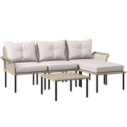 Outsunny Conjunto de Jardín Exterior de Ratán Sintético de 5 Piezas Muebles de Jardín Exterior Incluye 2 Sofás Esquineras 1 Sofá de Exterior 1 Taburete 1 Mesa de Centro con Cojines Crema