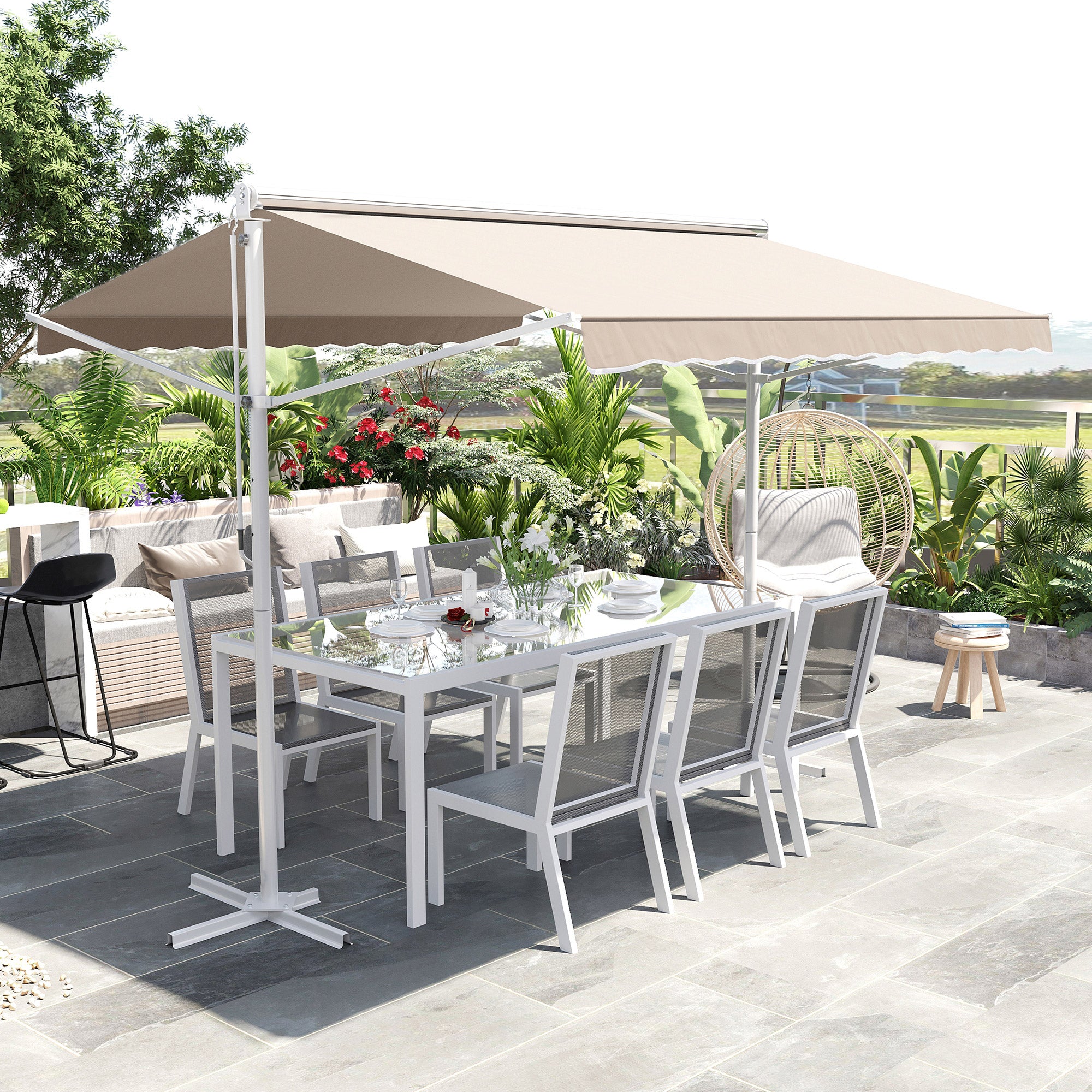 Outsunny Toldo de Pie Independiente 300x295x255 cm con Manivela Doble Cara Ángulo Ajustable Portátil Protección Solar para Jardín Terraza Patio Beige
