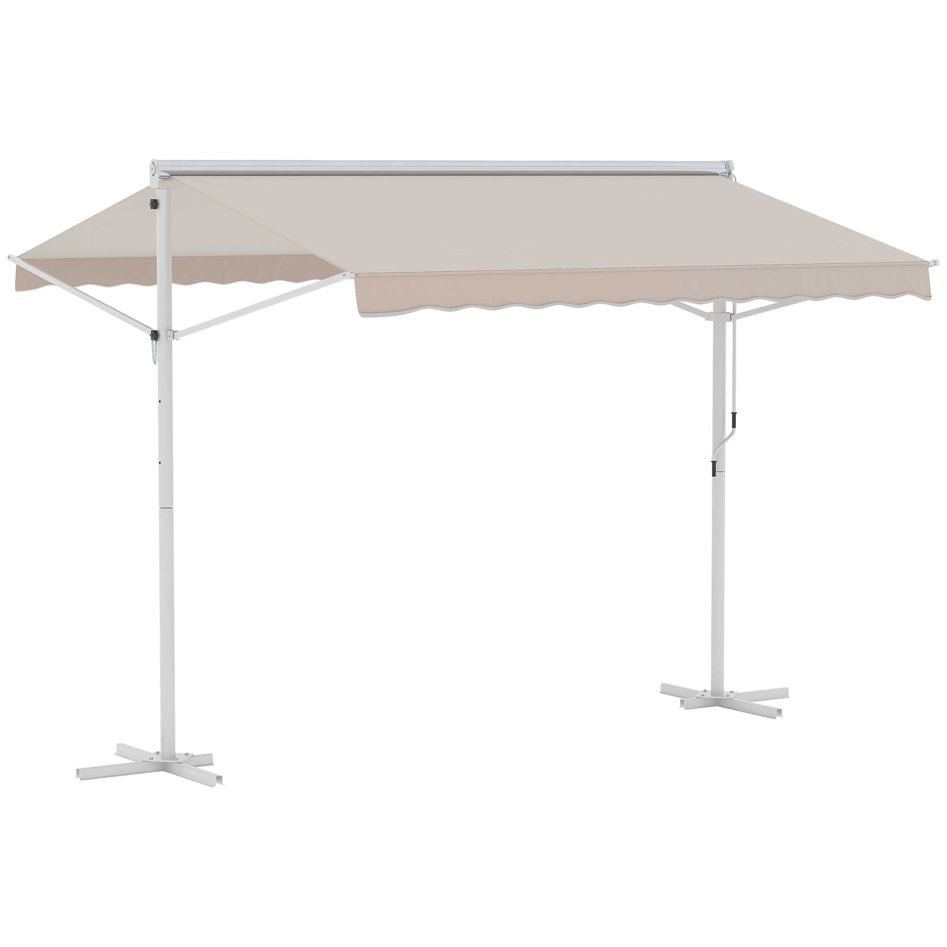 Outsunny Toldo de Pie Independiente 300x295x255 cm con Manivela Doble Cara Ángulo Ajustable Portátil Protección Solar para Jardín Terraza Patio Beige