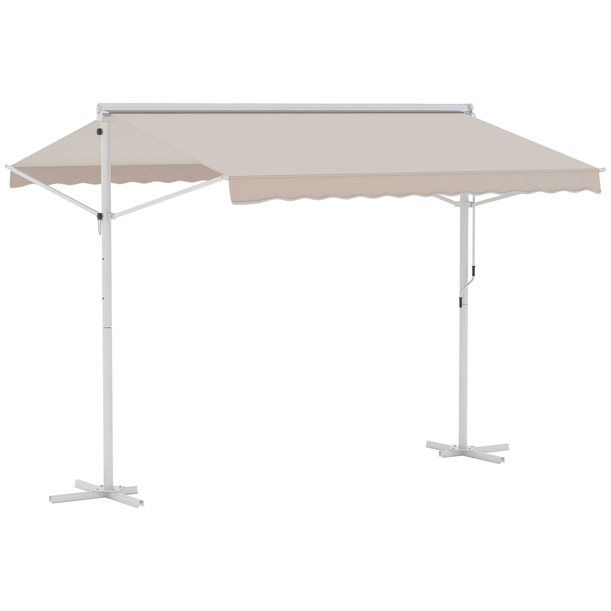 Outsunny Toldo de Pie Independiente 300x295x255 cm con Manivela Doble Cara Ángulo Ajustable Portátil Protección Solar para Jardín Terraza Patio Beige