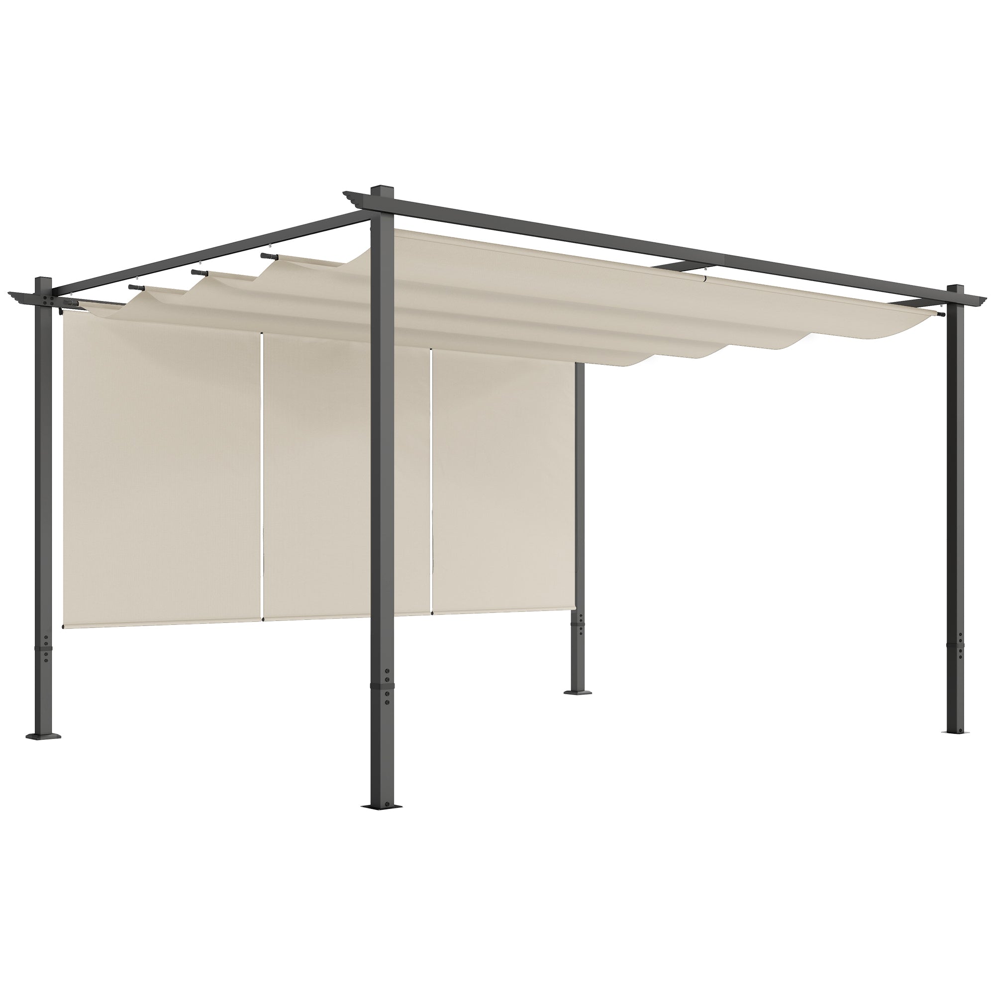 Outsunny Pérgola con Techo Retráctil Pérgola de 4x3 m Cenador de Pared o Independiente con Laterales Enrollables Protección UV30+ Pabellón para Jardín Patio Terraza Exterior Beige