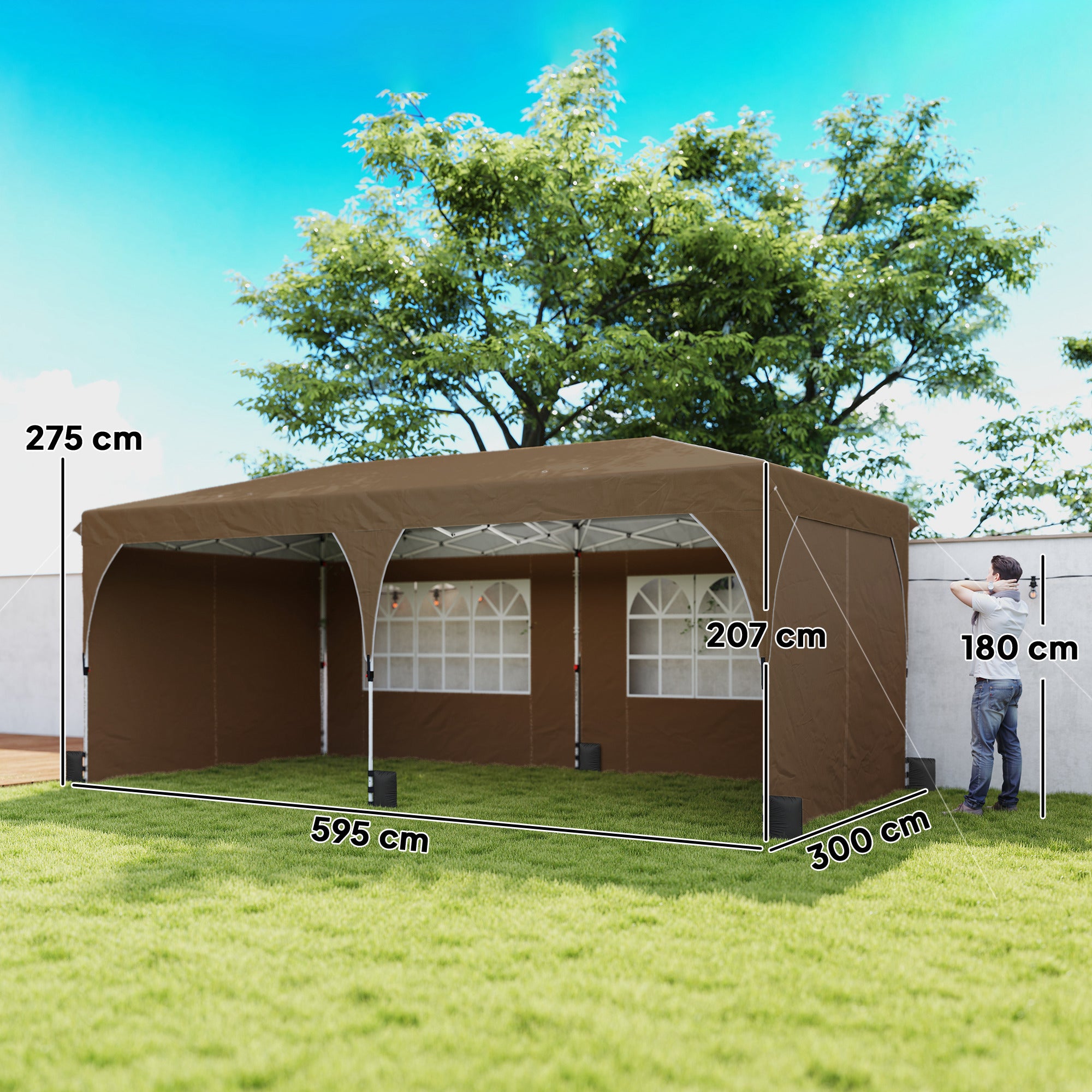 Outsunny Carpa Plegable 6x3 m, Pop-up, con 4 Laterales Extraíbles, Cenador de Jardín con Tiras Reflectantes, Altura Ajustable, Sistema Central de Bloqueo, UPF50+, Impermeable, Bolsa Transporte, Beige