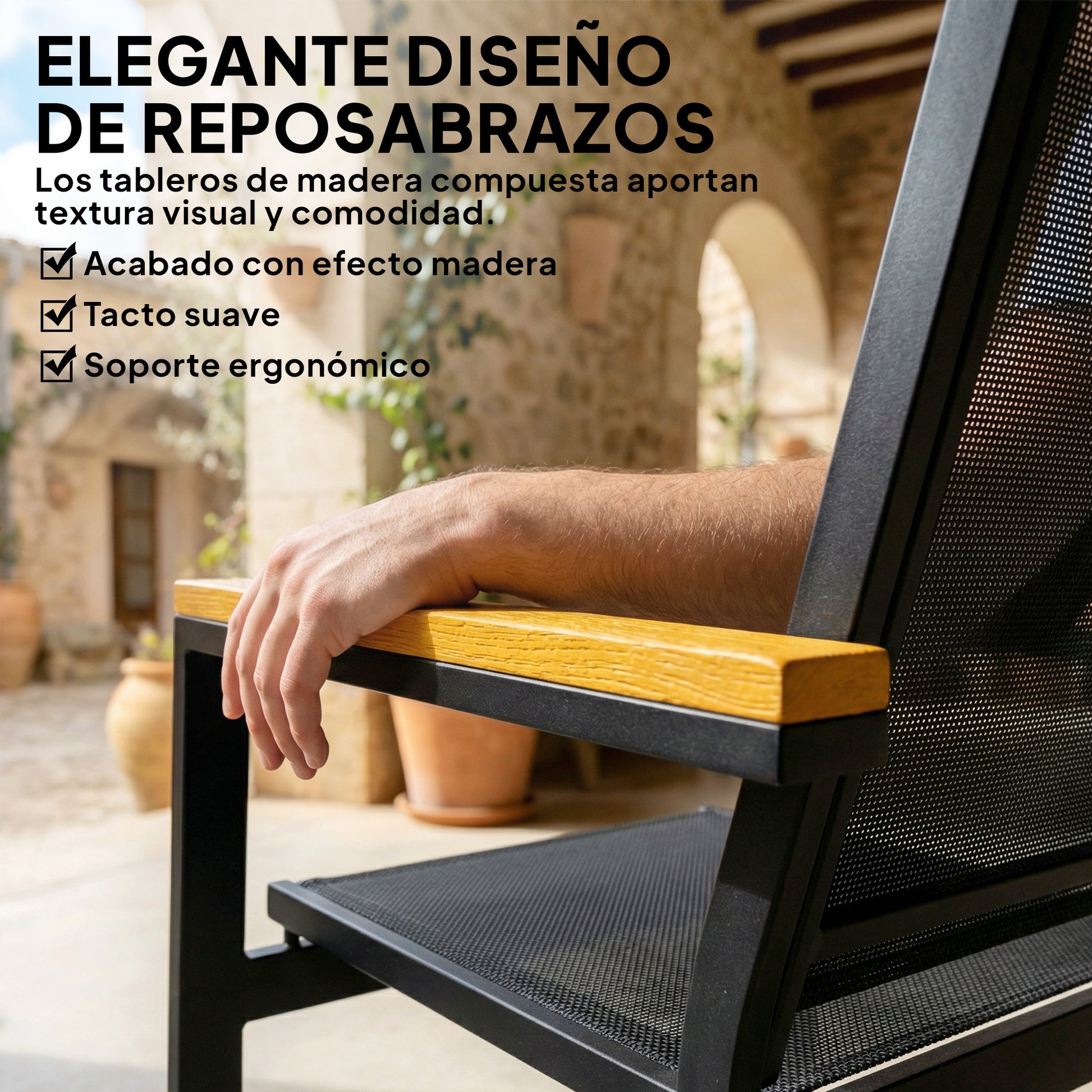 Outsunny Conjunto Jardín Exterior de 4 Piezas, Muebles Jardín Exterior con Sofá de 2 Plazas, 2 Sillones, Mesa de Cristal Templado, Tela Textilene, Reposabrazos Anchos, Negro
