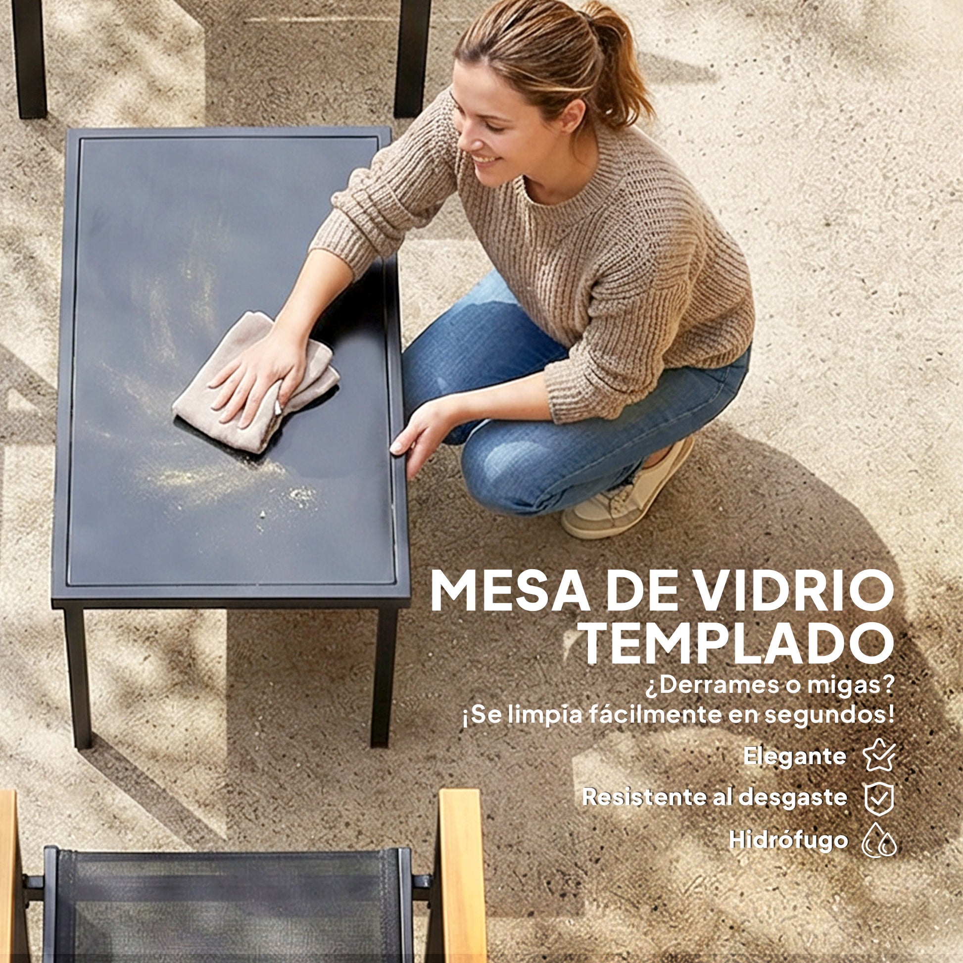 Outsunny Conjunto Jardín Exterior de 4 Piezas, Muebles Jardín Exterior con Sofá de 2 Plazas, 2 Sillones, Mesa de Cristal Templado, Tela Textilene, Reposabrazos Anchos, Negro