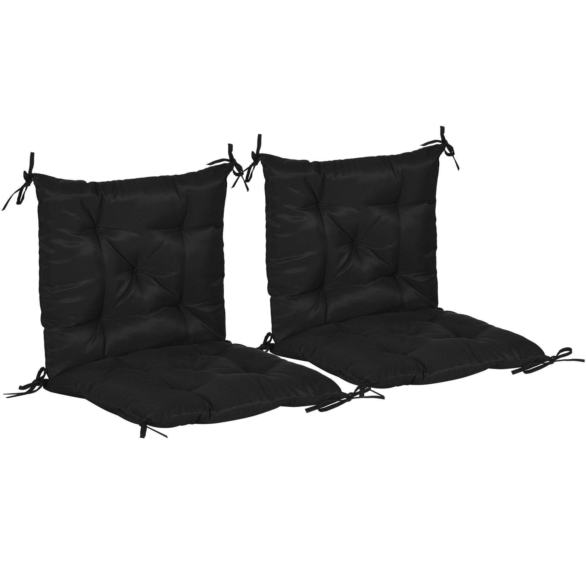 Outsunny Conjunto de 2 Cojines para Silla Cojines para Jardín Colchones de Banco con Respaldo 6 Cordones de Fijación 50x98x8 cm Negro