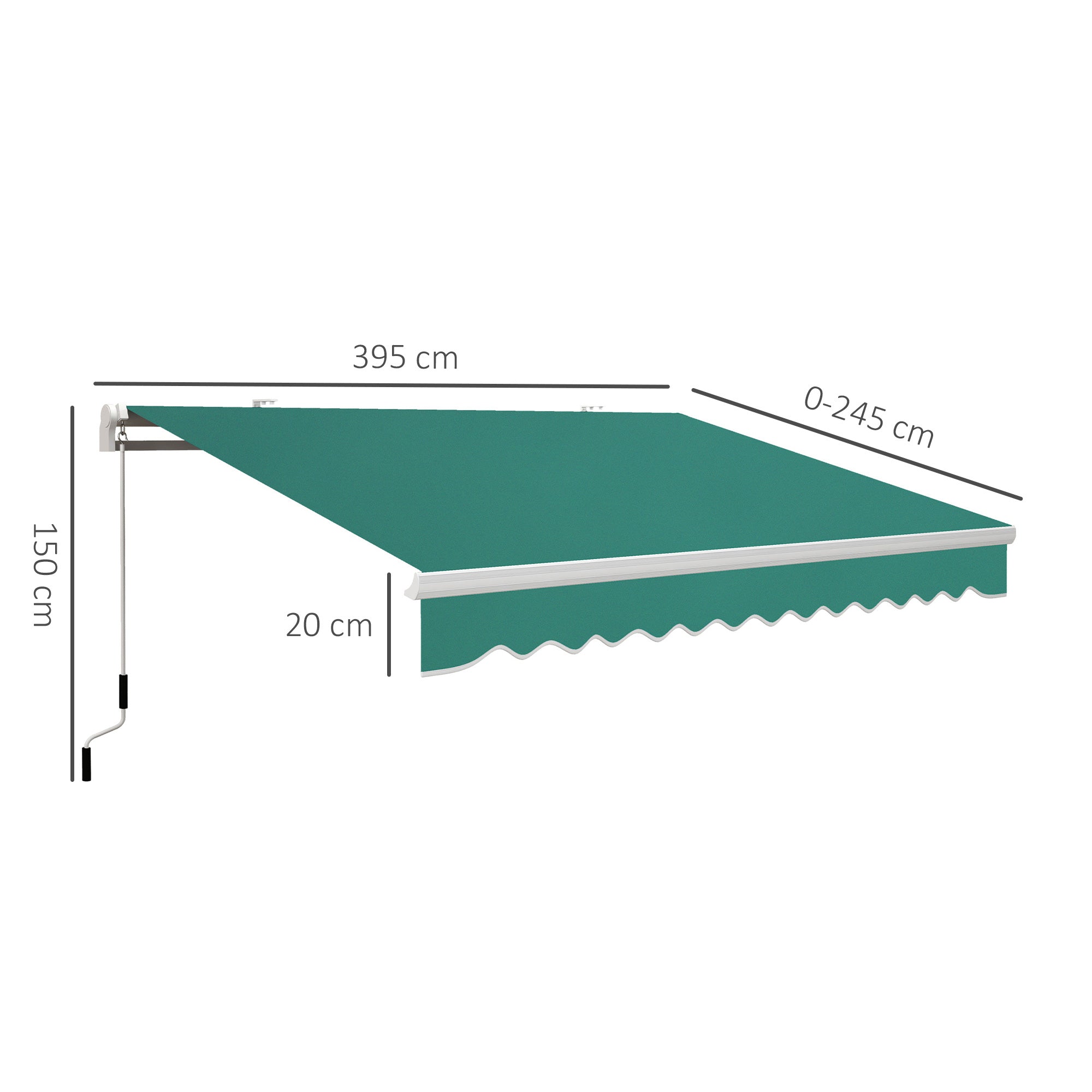Outsunny Toldo Manual Retráctil 395x245 cmToldo para Balcón con Manivela de Metal Impermeable y Anti-UV Toldo Enrollable de Exterior para Jardín Terraza Ventanas Verde