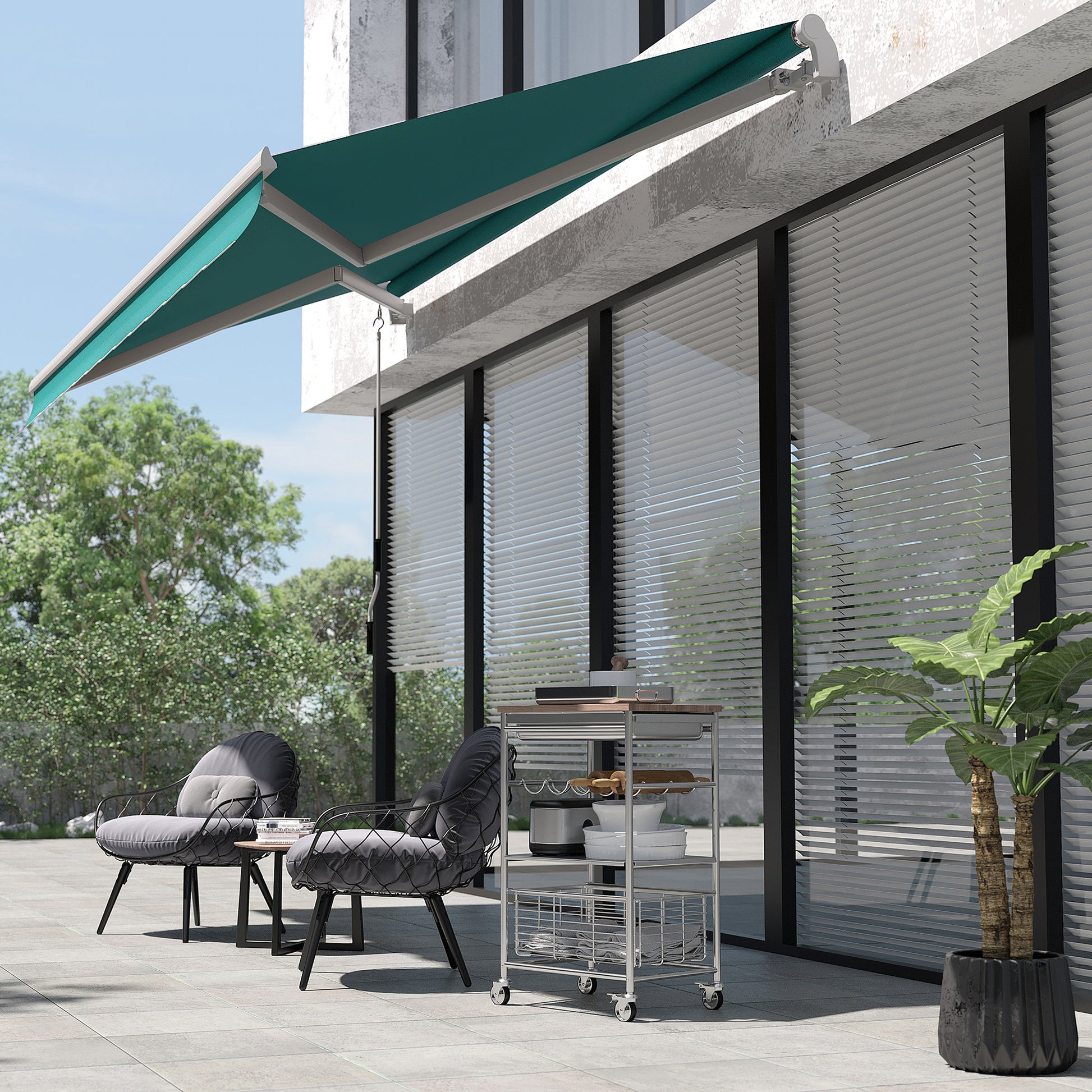 Outsunny Toldo Manual Retráctil 395x245 cmToldo para Balcón con Manivela de Metal Impermeable y Anti-UV Toldo Enrollable de Exterior para Jardín Terraza Ventanas Verde