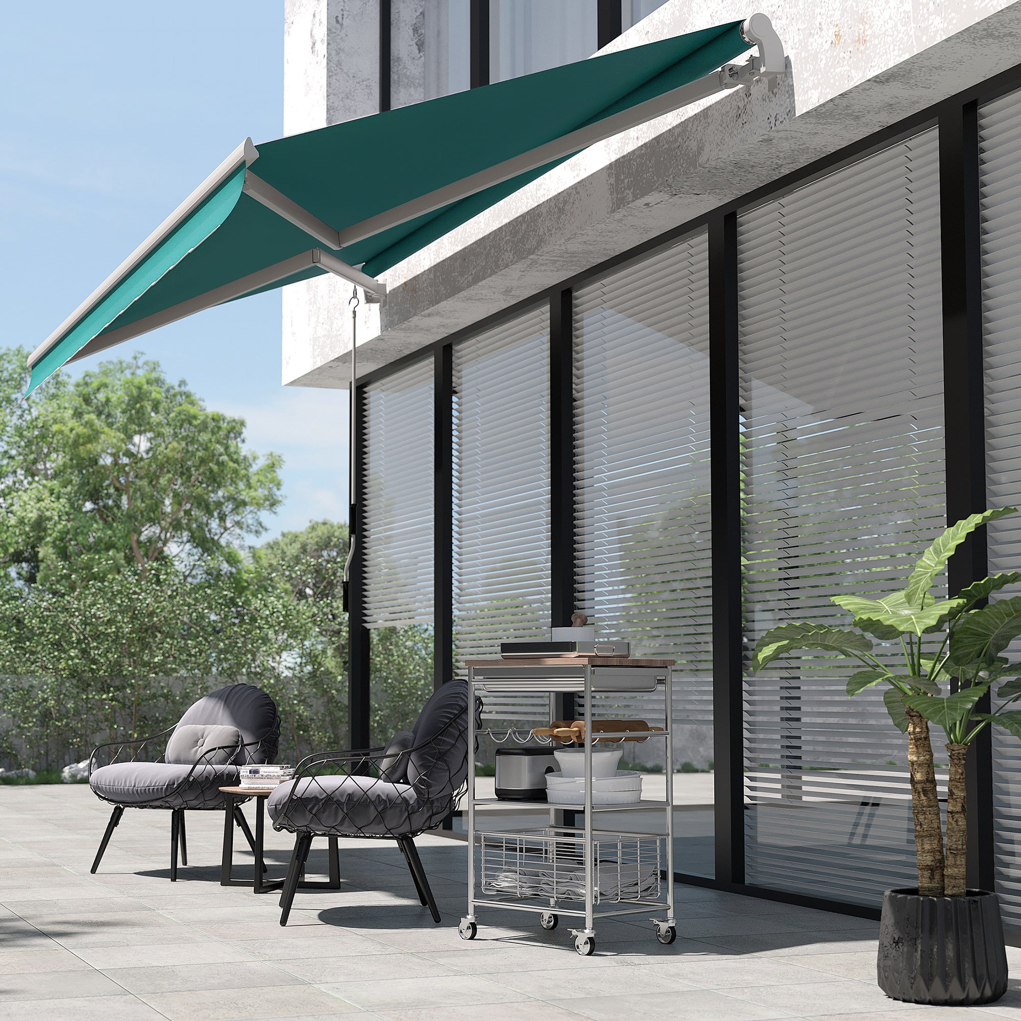 Outsunny Toldo Manual Retráctil 395x245 cmToldo para Balcón con Manivela de Metal Impermeable y Anti-UV Toldo Enrollable de Exterior para Jardín Terraza Ventanas Verde