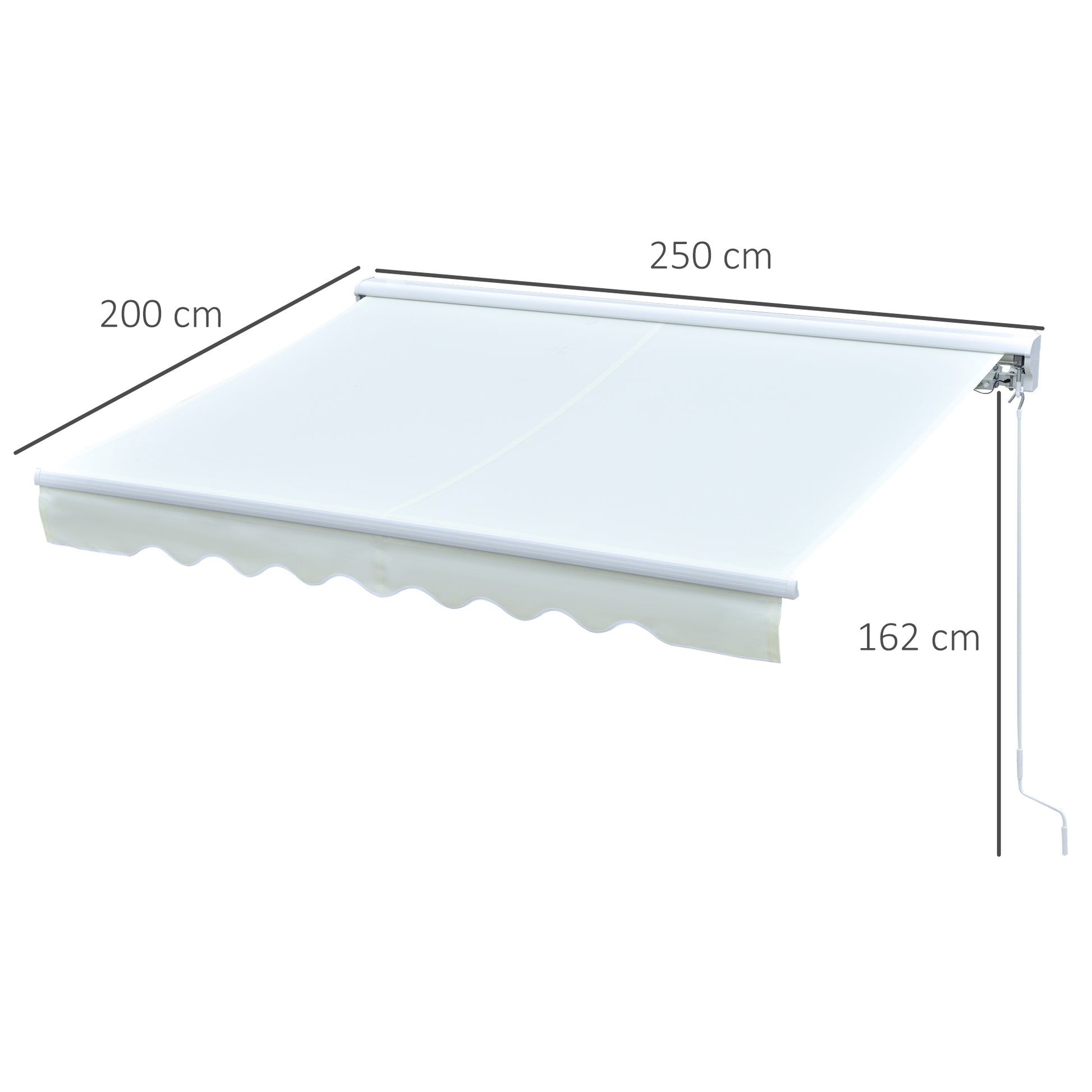 Outsunny Toldo Retráctil de Pared 250x200 cm Automática y Manual con Manivela y Mando a Distancia Luces LED Ajustable en Ángulo para Exterior Balcón Jardín Terraza Aluminio Blanco