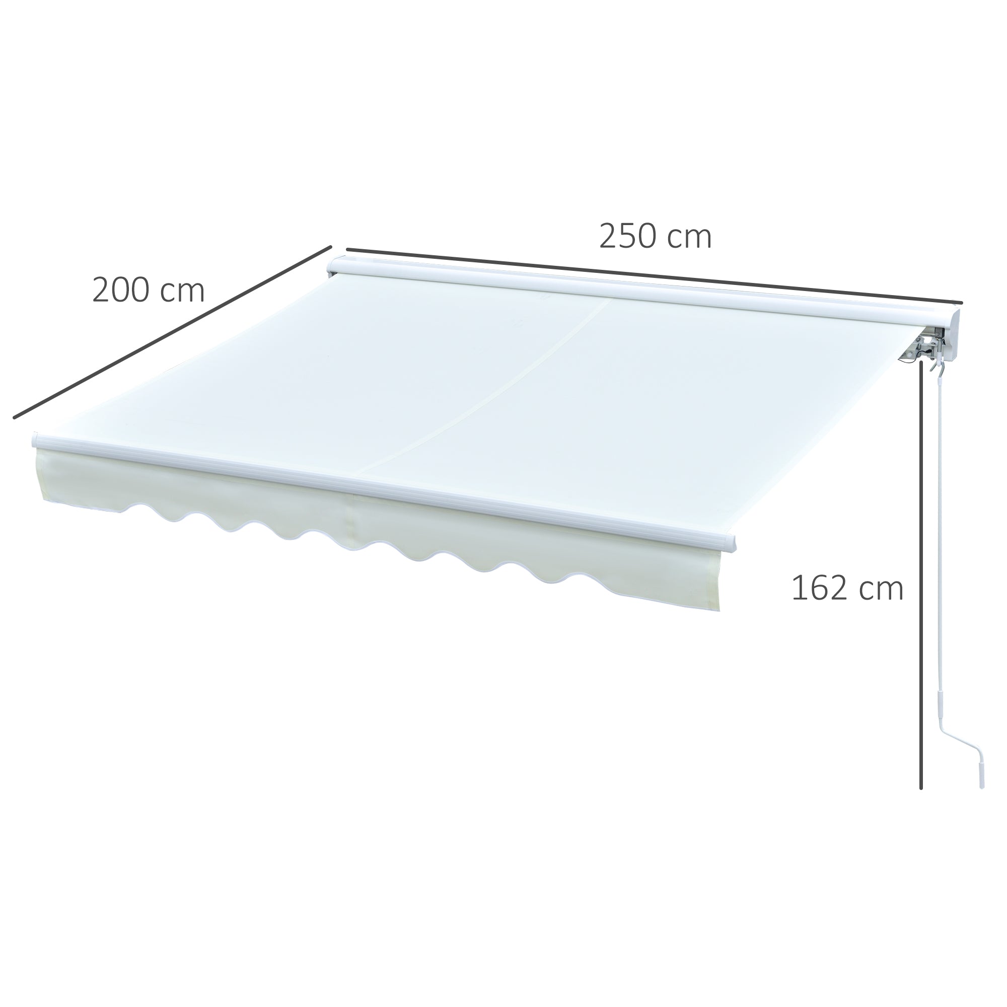 Outsunny Toldo Retráctil de Pared 250x200 cm Automática y Manual con Manivela y Mando a Distancia Luces LED Ajustable en Ángulo para Exterior Balcón Jardín Terraza Aluminio Blanco