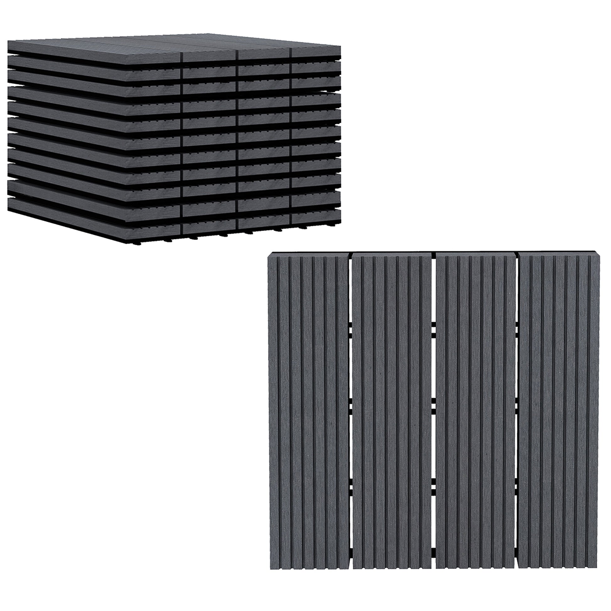 Outsunny Set de 11 Piezas Baldosas de Exterior 30x30 cm 1 m² Suelo de Jardín Exterior Antideslizantes y Resistentes al Clima de Fácil Instalación para Jardín Terraza Balcón Gris