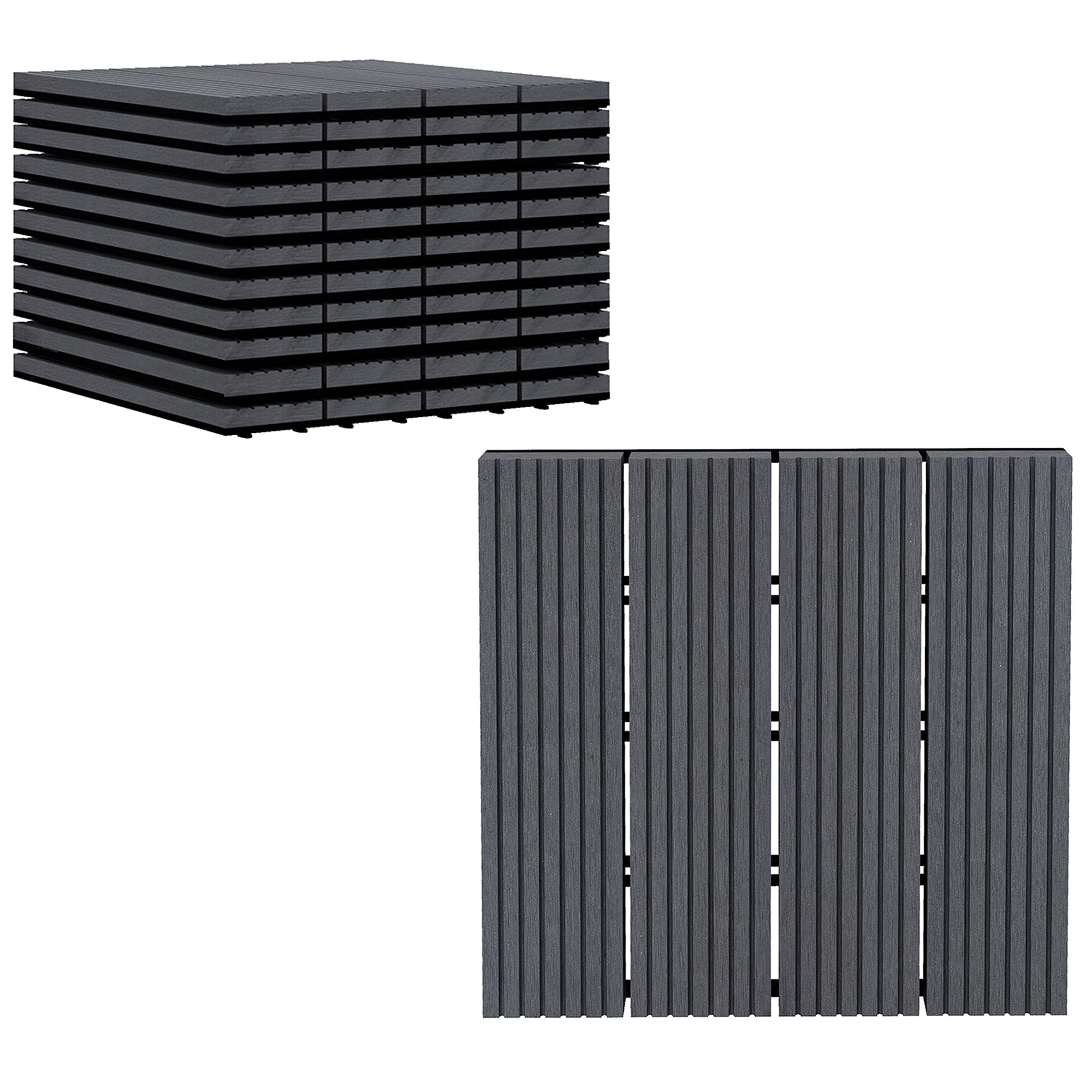 Outsunny Set de 11 Piezas Baldosas de Exterior 30x30 cm 1 m² Suelo de Jardín Exterior Antideslizantes y Resistentes al Clima de Fácil Instalación para Jardín Terraza Balcón Gris