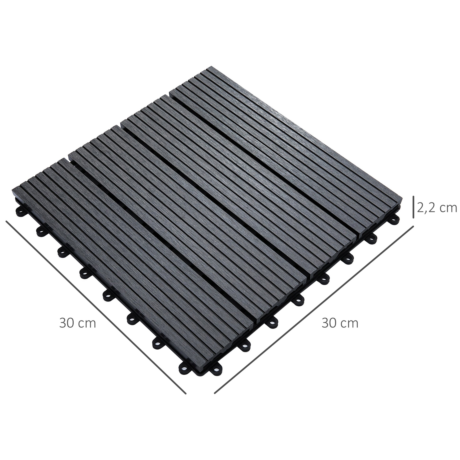 Outsunny Set de 11 Piezas Baldosas de Exterior 30x30 cm 1 m² Suelo de Jardín Exterior Antideslizantes y Resistentes al Clima de Fácil Instalación para Jardín Terraza Balcón Gris