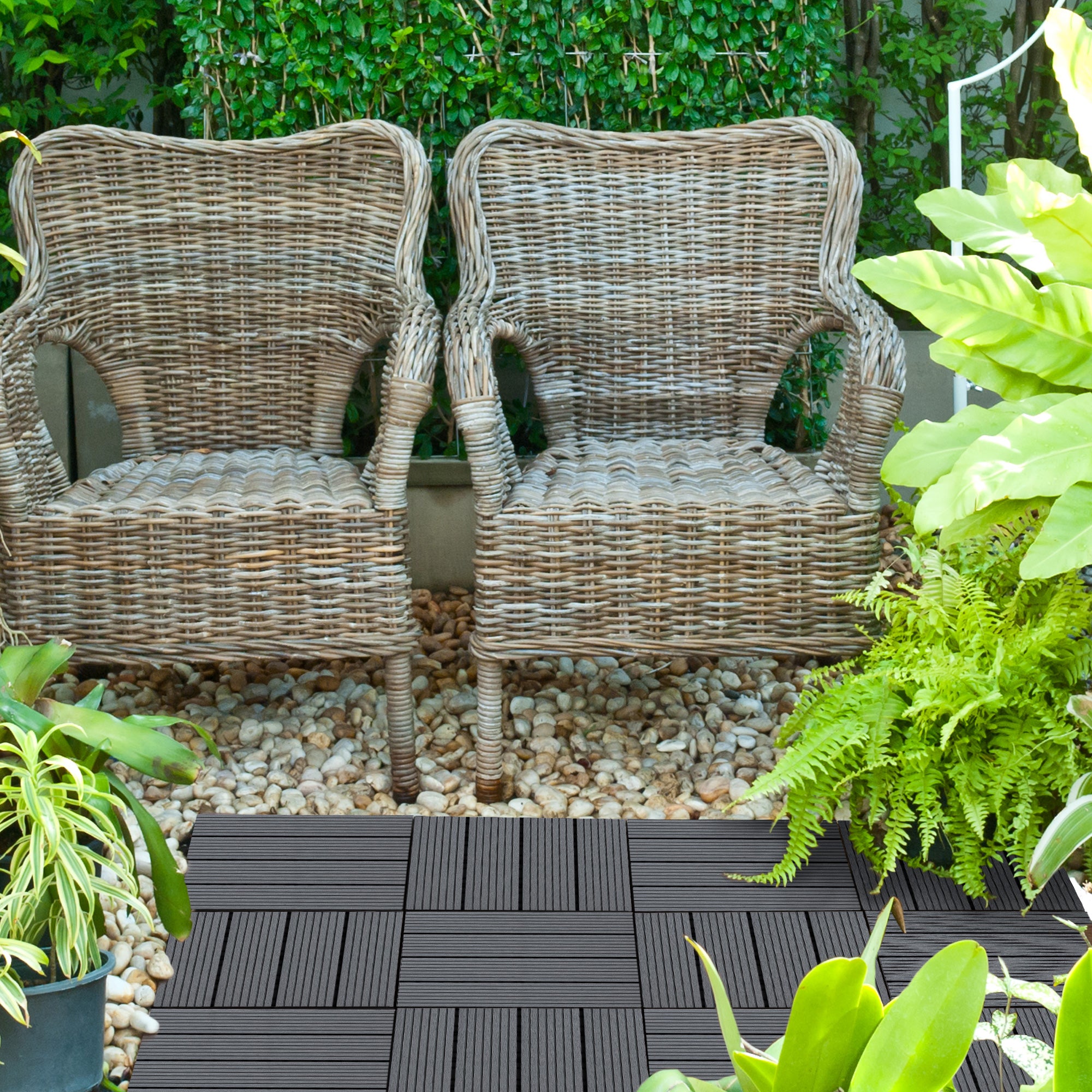 Outsunny Set de 11 Piezas Baldosas de Exterior 30x30 cm 1 m² Suelo de Jardín Exterior Antideslizantes y Resistentes al Clima de Fácil Instalación para Jardín Terraza Balcón Gris