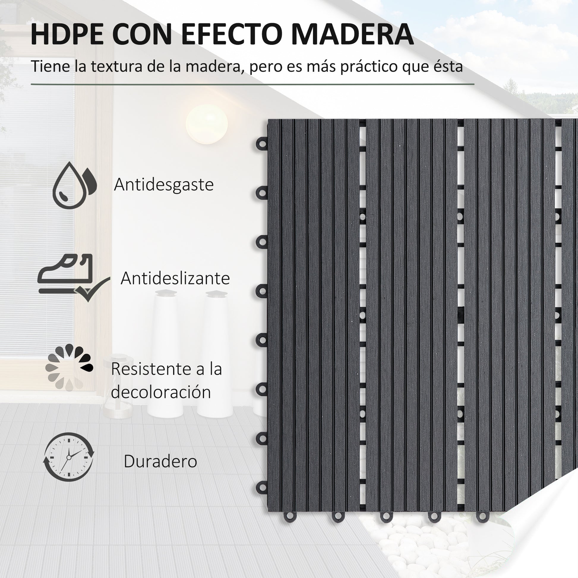 Outsunny Set de 11 Piezas Baldosas de Exterior 30x30 cm 1 m² Suelo de Jardín Exterior Antideslizantes y Resistentes al Clima de Fácil Instalación para Jardín Terraza Balcón Gris
