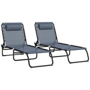 Outsunny Conjunto de 2 Tumbonas Plegables Tumbonas de Jardín con Respaldo Ajustable en 4 Posiciones Carga 120 kg para Terraza Piscina Playa 197x58x30 cm Gris
