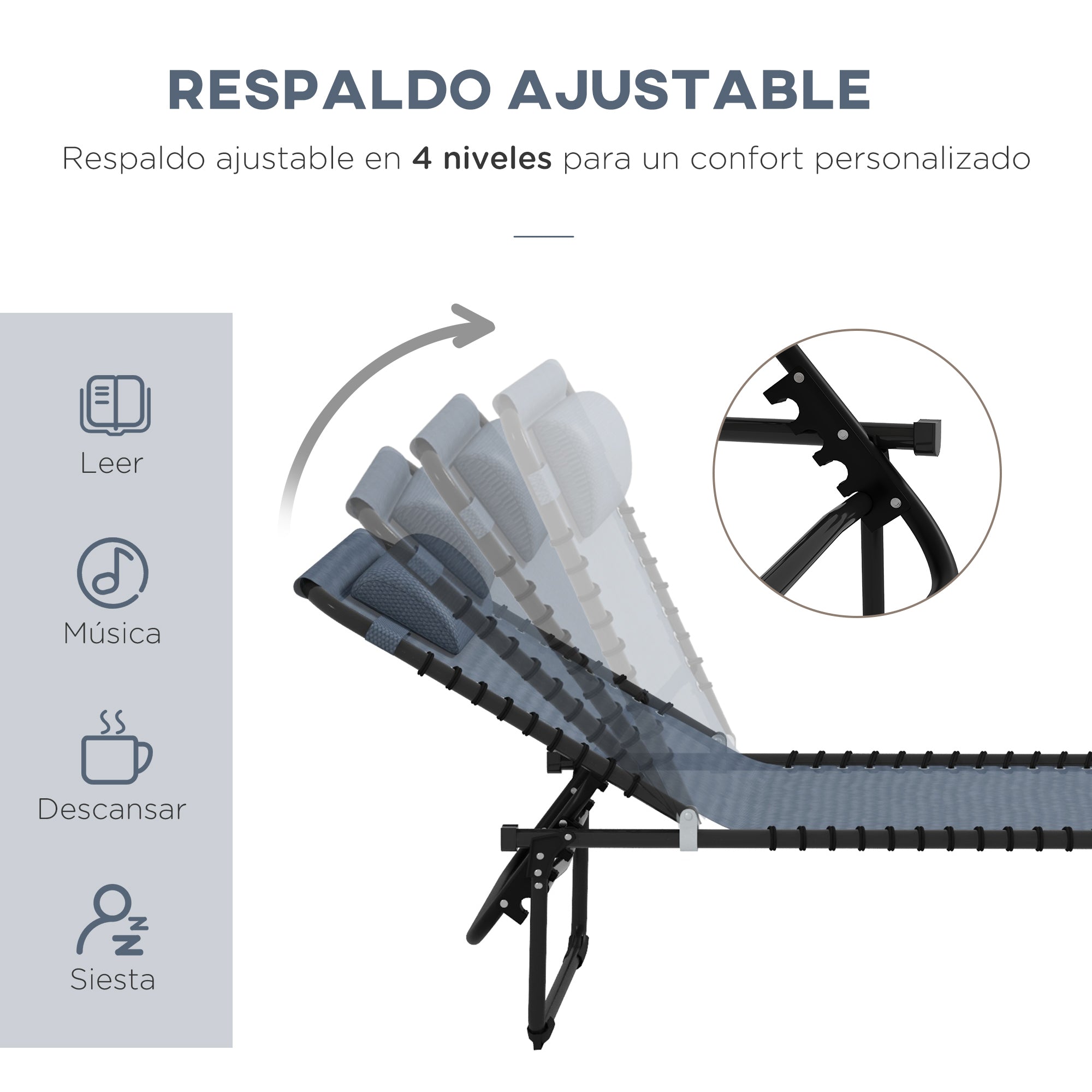 Outsunny Conjunto de 2 Tumbonas Plegables Tumbonas de Jardín con Respaldo Ajustable en 4 Posiciones Carga 120 kg para Terraza Piscina Playa 197x58x30 cm Gris