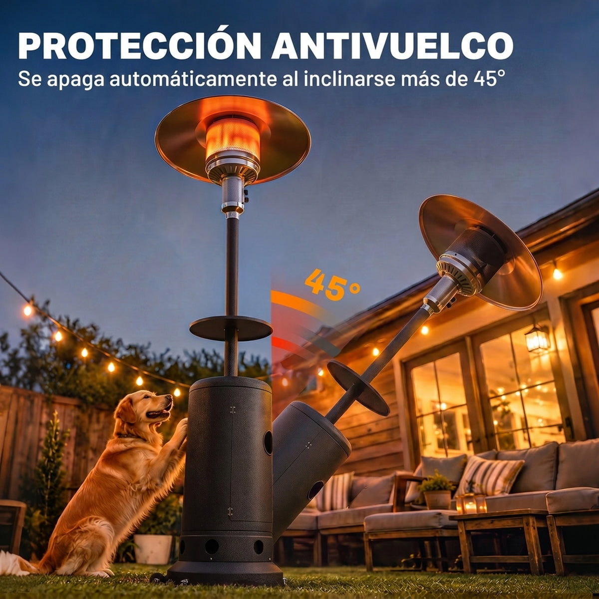 Outsunny Estufa de Gas Butano 13 kW, Calefactor de Gas Terraza Exterior con Mesa Ø40 cm, Regulación Continua del Calor, Encendido Piezoeléctrico, Antivuelco y 2 Ruedas para Jardín, 30 m², Marrón