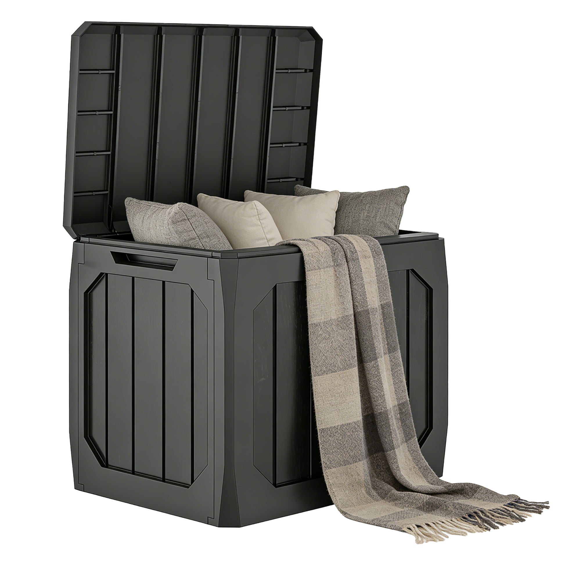 Outsunny Arcón Exterior Capacidad 121L, Baúl Almacenaje Exterior de Plástico con 2 Asas y Tapa Bloqueable, Impermeable, Resistente a la Intemperie, para Jardín, Terraza, Patio, 56x45x53 cm, Negro
