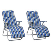 Outsunny Conjunto de 2 Tumbonas Plegables Tumbonas de Jardín de Acero con Cojín Acolchado Respaldo Regulable en 5 Posiciones y Reposapiés 60x75x65-102 cm Rayas Azul