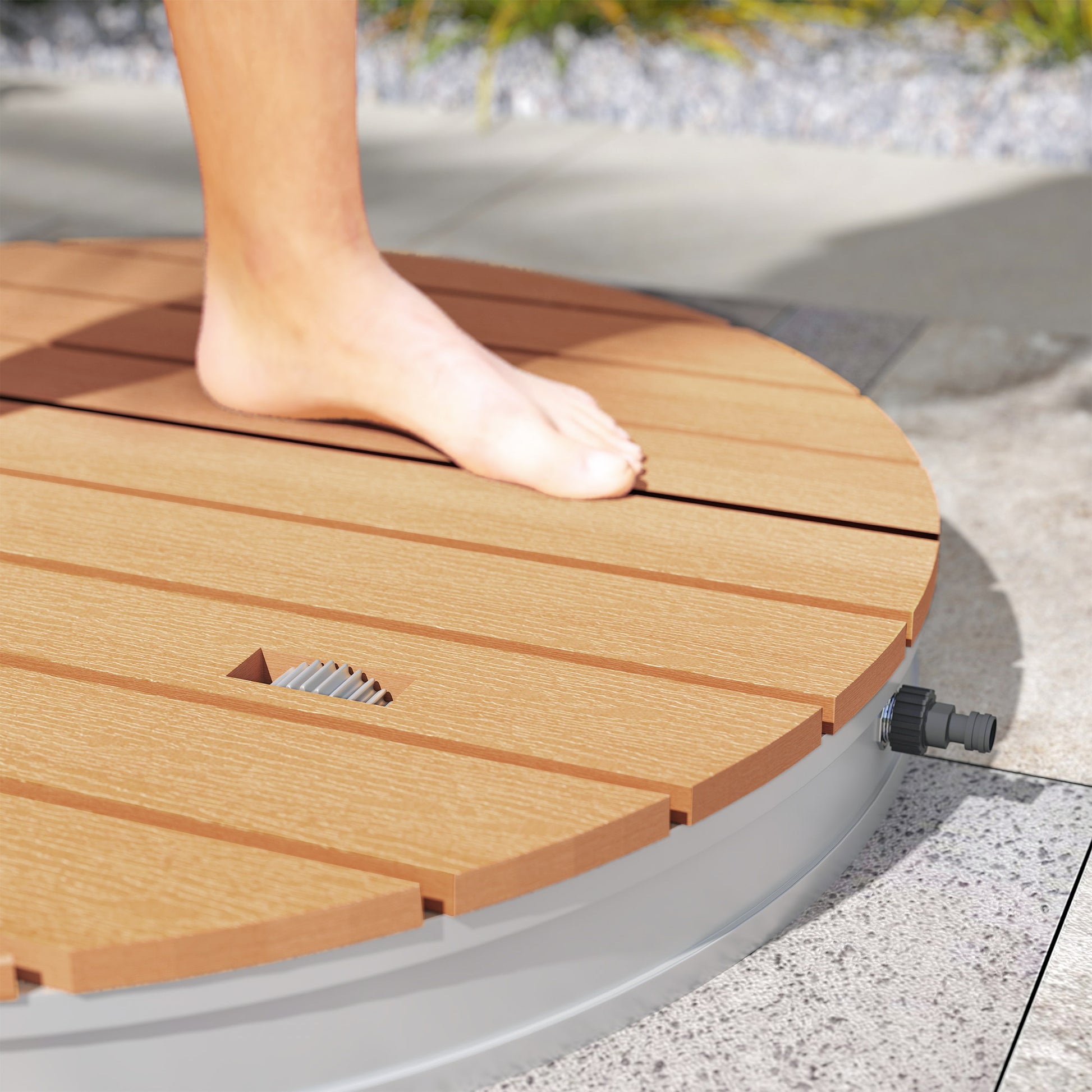 Outsunny Ducha de Jardín Portátil Ø70,5 cm Ducha Exterior de Suelo Altura Ajustable hasta 4 m Estructura de Aluminio Resistente al Agua a los Rayos UV y a Las Heladas para Camping Piscina Playa