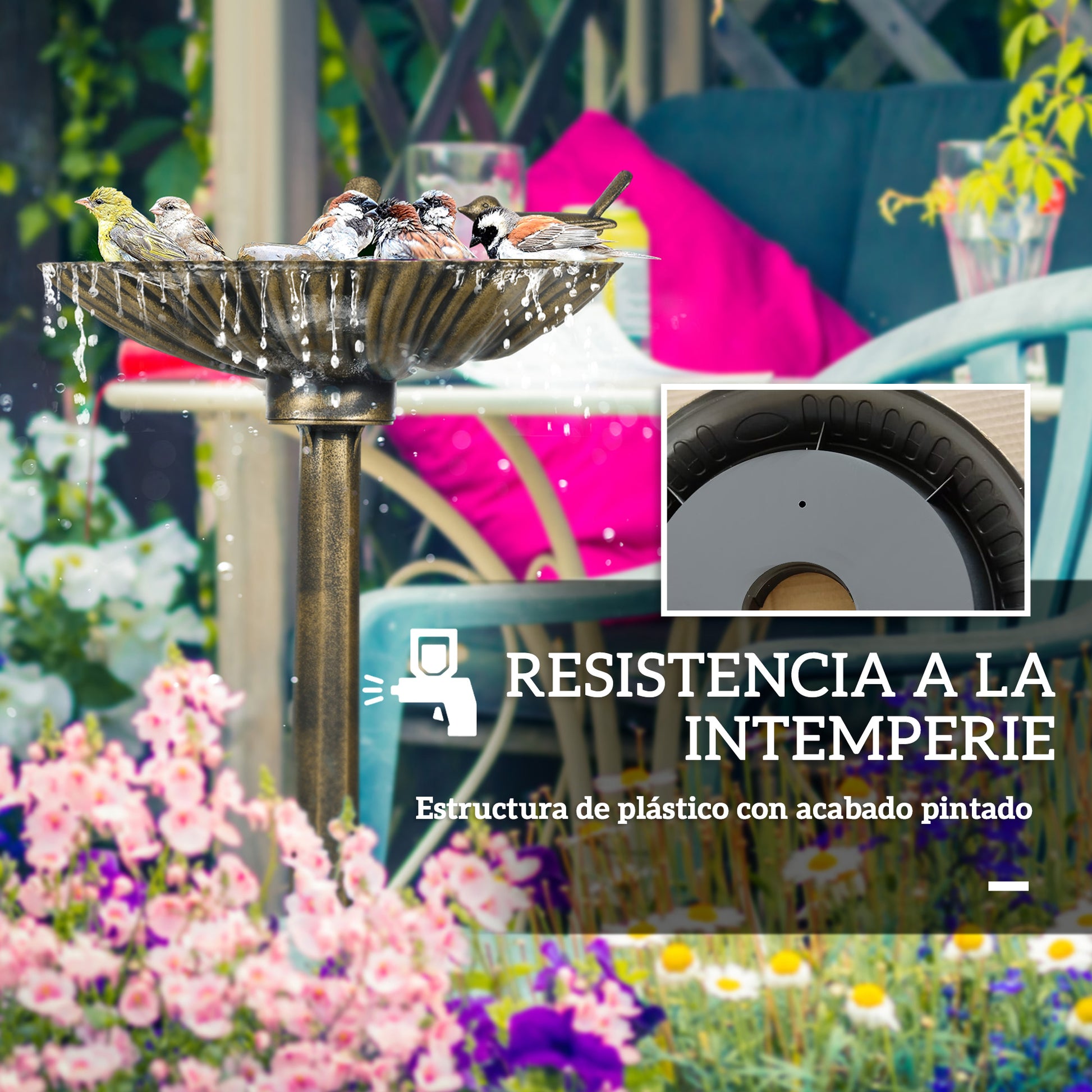 Outsunny Baño para Pájaros de Jardín al Aire Libre, Altura 81 cm, Comedero para Pájaros con Base de Pedestal, Diseño de Concha y Acabado Envejecido, Ligero y Resistente, Bebedero para Aves, Bronce