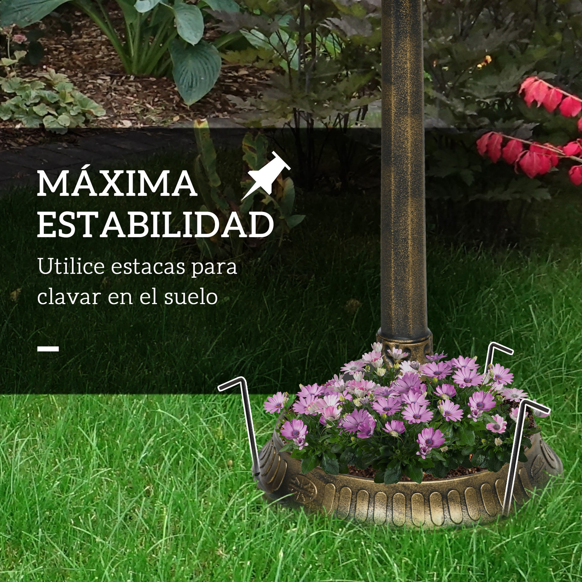 Outsunny Baño para Pájaros de Jardín al Aire Libre, Altura 81 cm, Comedero para Pájaros con Base de Pedestal, Diseño de Concha y Acabado Envejecido, Ligero y Resistente, Bebedero para Aves, Bronce